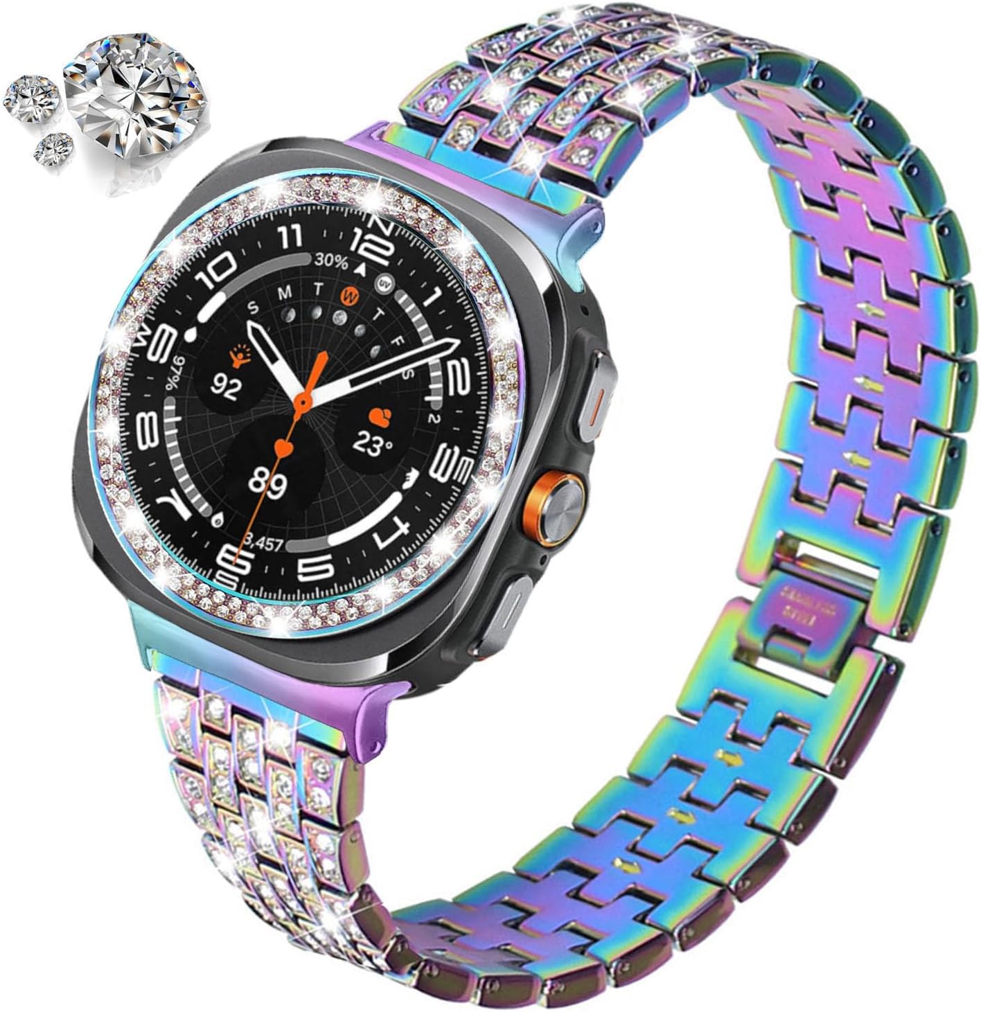 Detalle 2 de DEALELE Strap and Bezel Cover for Samsung Galaxy Watch Ultra 47mm (2025/2024) – Bling Rhinestone Stainless Steel