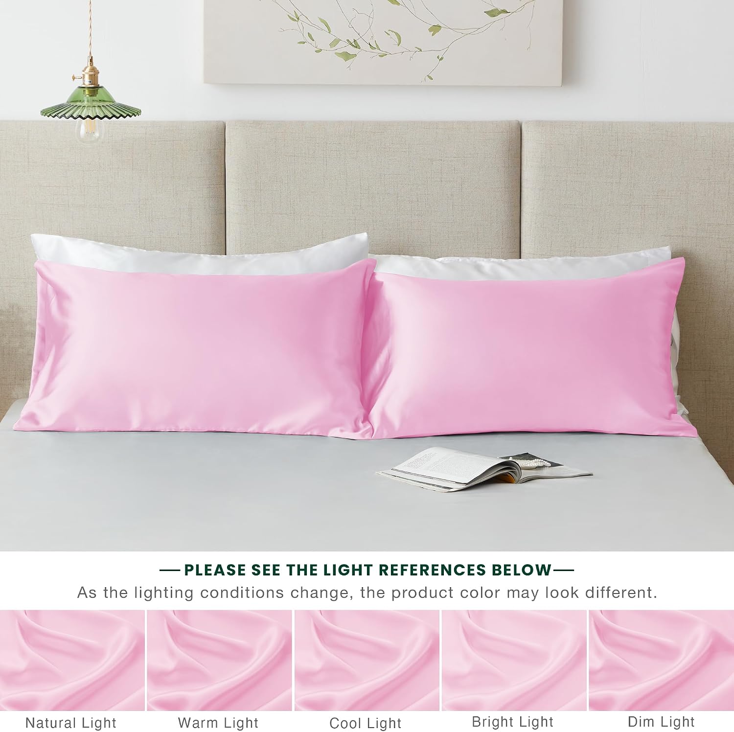 Thumbnail 6 de Love's cabin Cooling Satin Pillowcases, Queen 2-Pack, Pink, 20" x 30