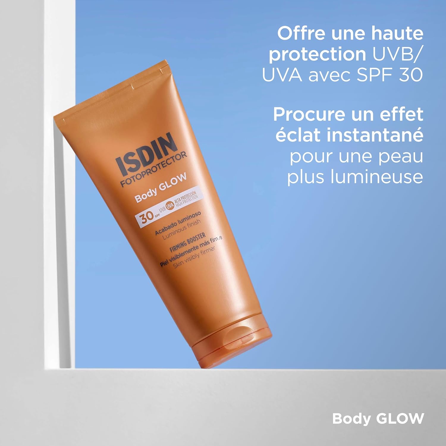 Detalle 2 de ISDIN Body Glow SPF 30 200 ml — crème solaire corporelle illuminatrice à effet glow