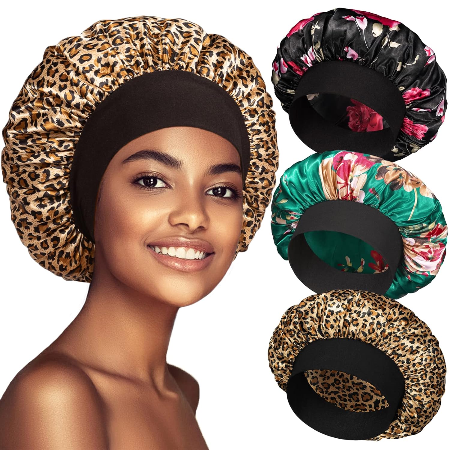 Thumbnail 6 de 3 Pack Satin Silk Hair Bonnet for Sleeping – Soft, Large Wide Band for Curly Hair & Braids