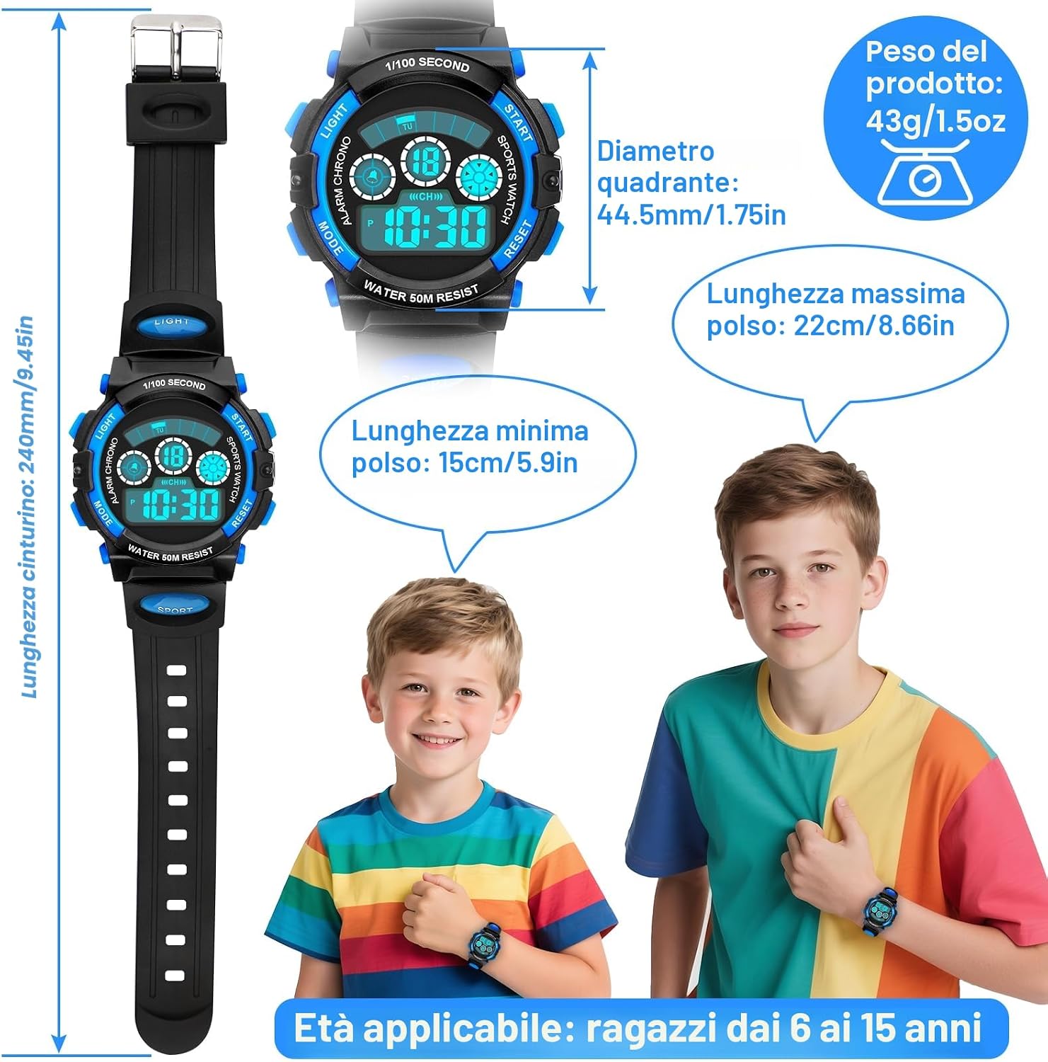 Detalle de DTKID Orologio Digitale per Bambini con LED 7 Colori, Sveglia, Timer e Resistente all’Acqua