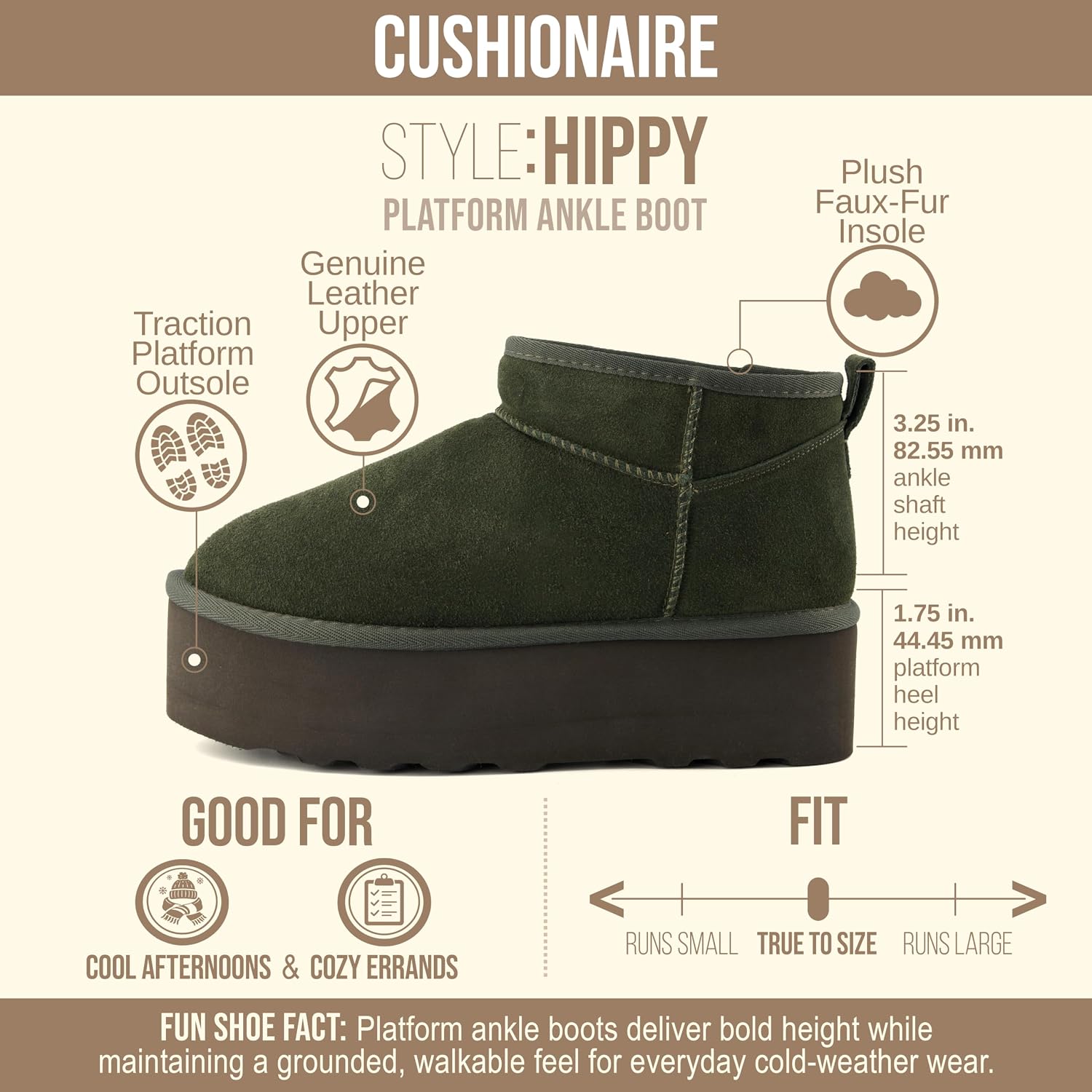 Detalle de CUSHIONAIRE Women's Platform Ankle Boots in Genuine Suede