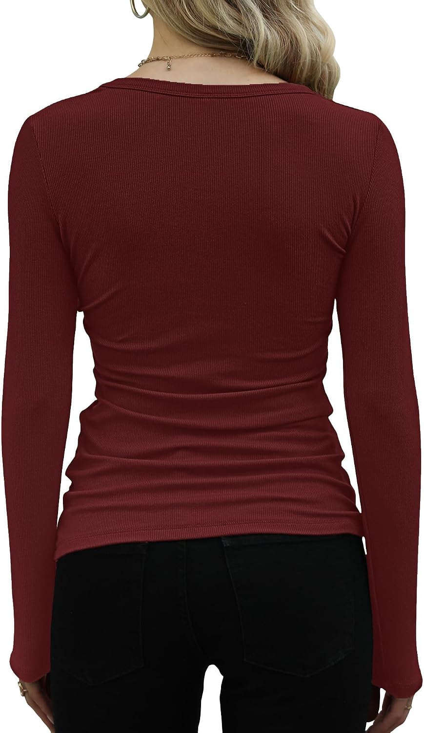 Detalle de DUOEASE Langarmshirt Damen mit Rundhalsausschnitt – geripptes Basic-Top aus Rayon-Spandex