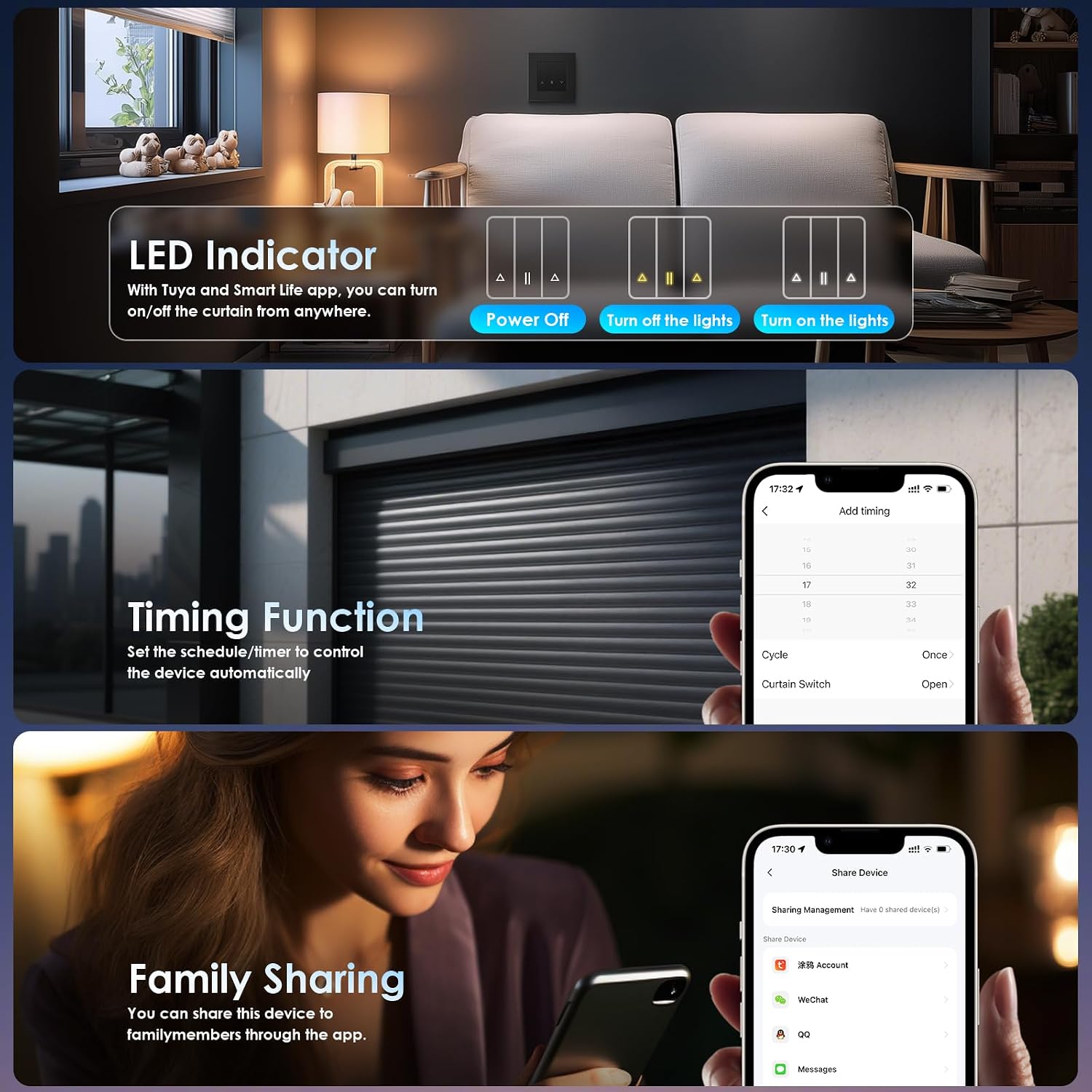 Detalle de BSEED wifi-rolluikschakelaar met procentuele bediening, app en spraakbediening, grijs