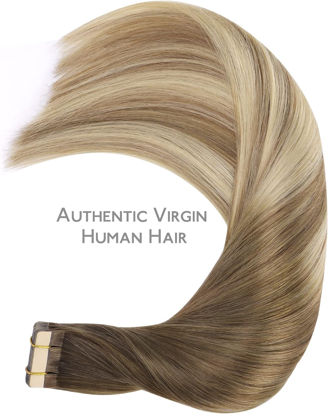 Detalle 2 de WENNALIFE Extension Capelli Veri Biadesivo – 20pz, 35 cm, colore Ombreggiatura Castano Noce/Cenere e Biondo Candido (Remy)