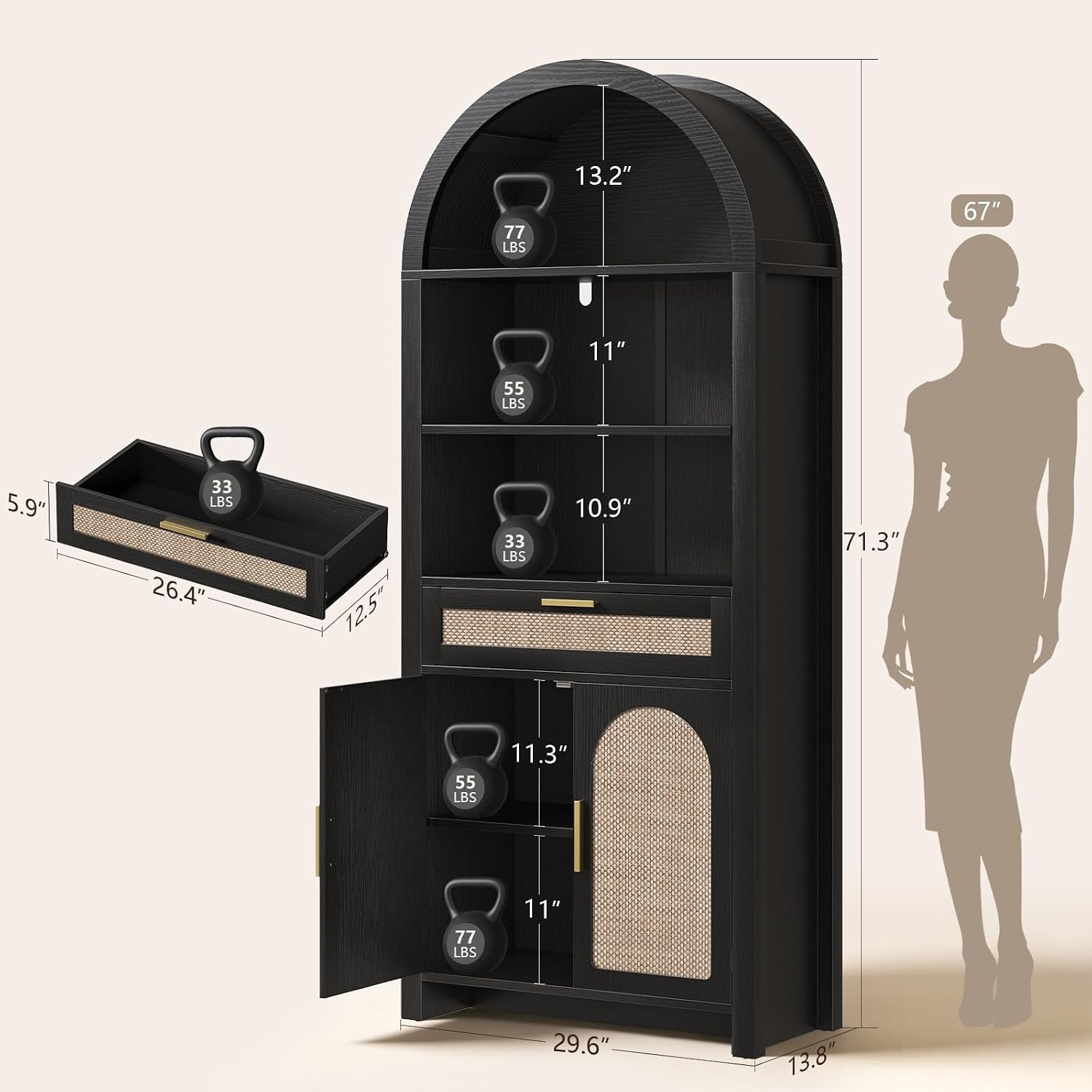 Detalle 2 de Arched Bookshelf, 71.3-Inch Tall