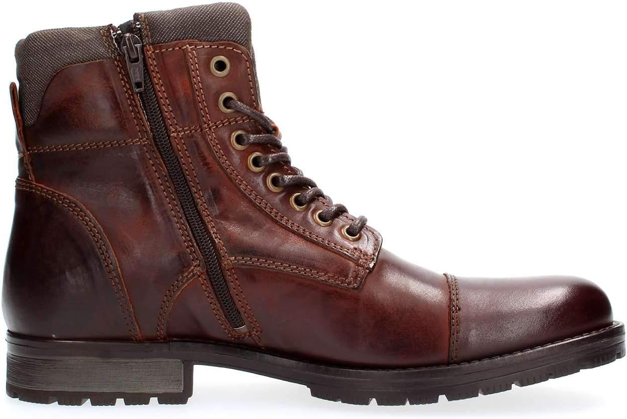 Detalle de JACK & JONES Jfwalbany : boots biker en cuir marron pour homme