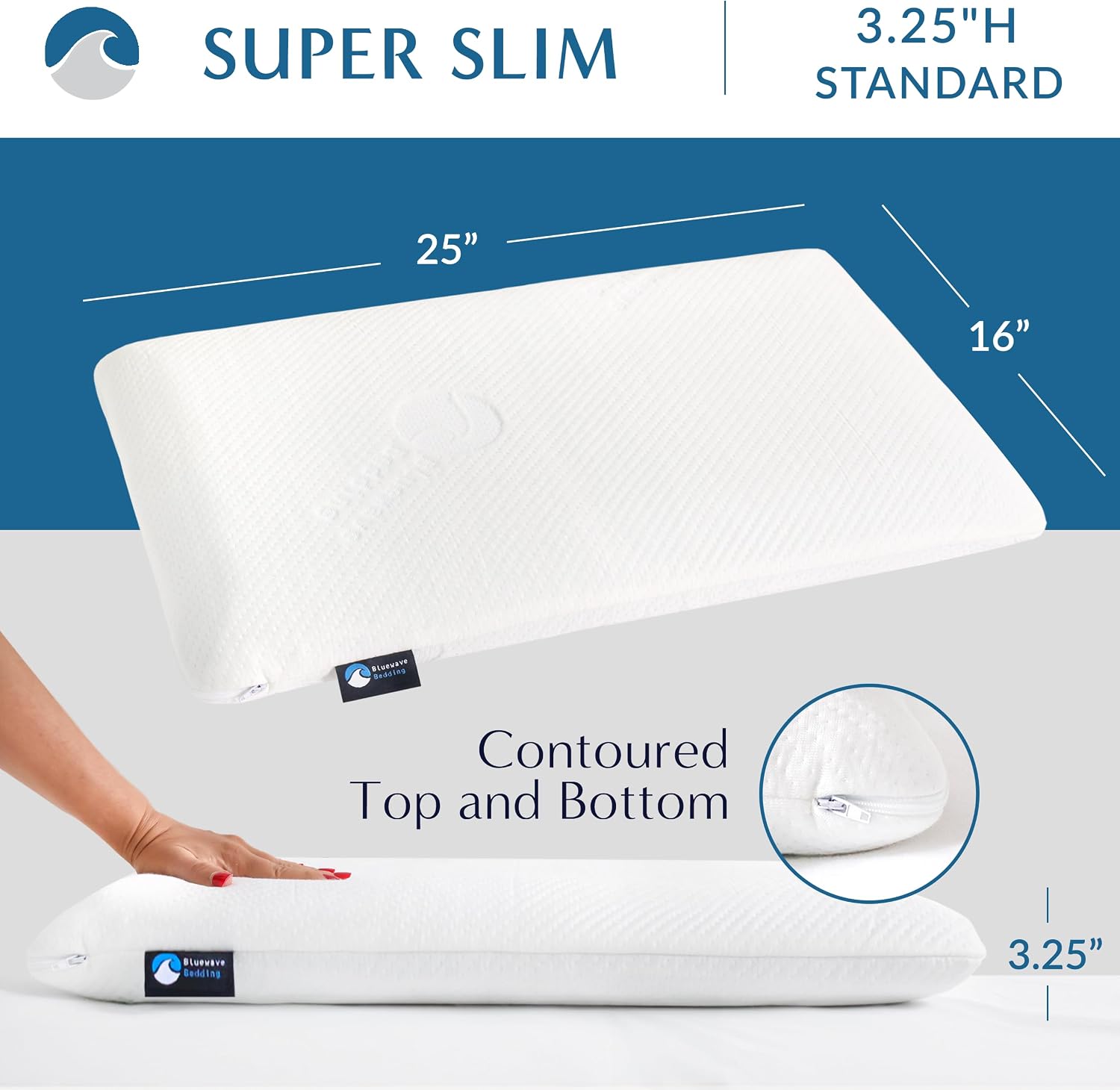 Detalle de Bluewave Bedding Super Slim 325STANDARD Gel Memory Foam Pillow, 3.25-Inch