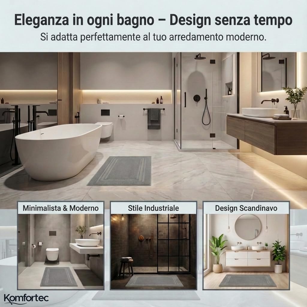 Thumbnail 4 de Komfortec set di 2 tappetini da bagno in spugna 50x70 cm, argento