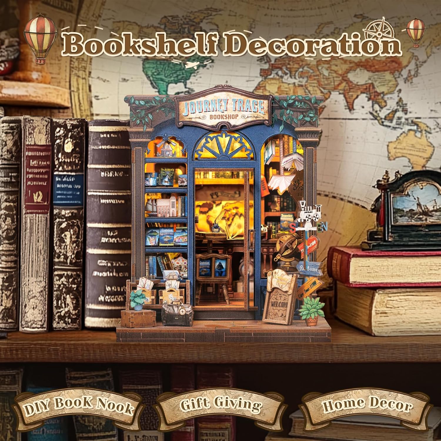 Detalle 2 de CUTEBEE Book Nook Kit Journey Trace Bookshop