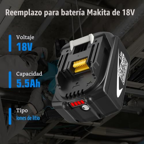 Detalle de Amoresbat, 2 baterías de 18 V y 5,5 Ah con cargador compatible con DC18RF