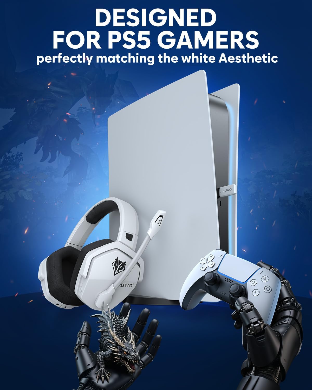 Detalle 2 de NUBWO G06 cuffie da gaming wireless 2,4 GHz, batteria 100 h