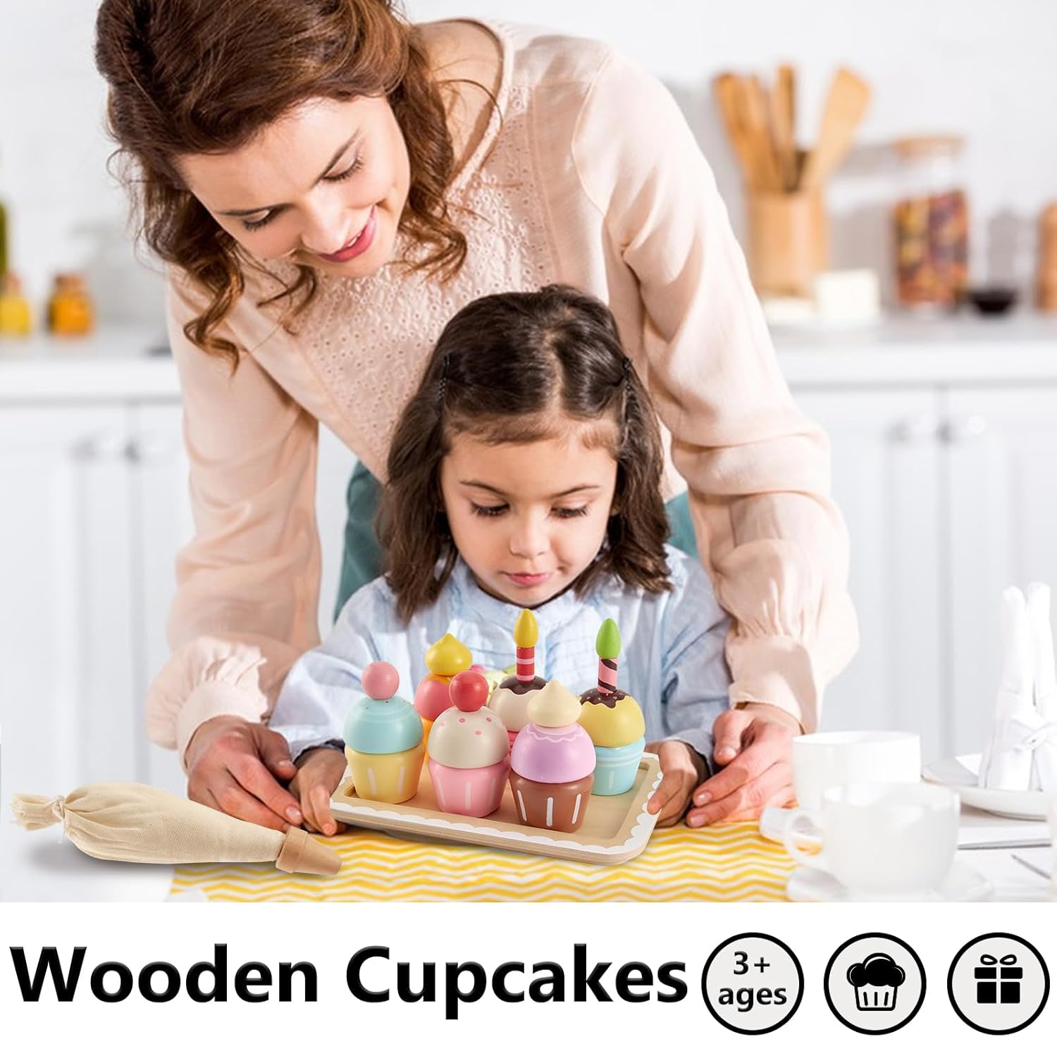 Thumbnail 5 de HERSITY Cupcake Holzspielzeug-Set für die Kinderküche – Torten, Dekorationen und Backutensilien