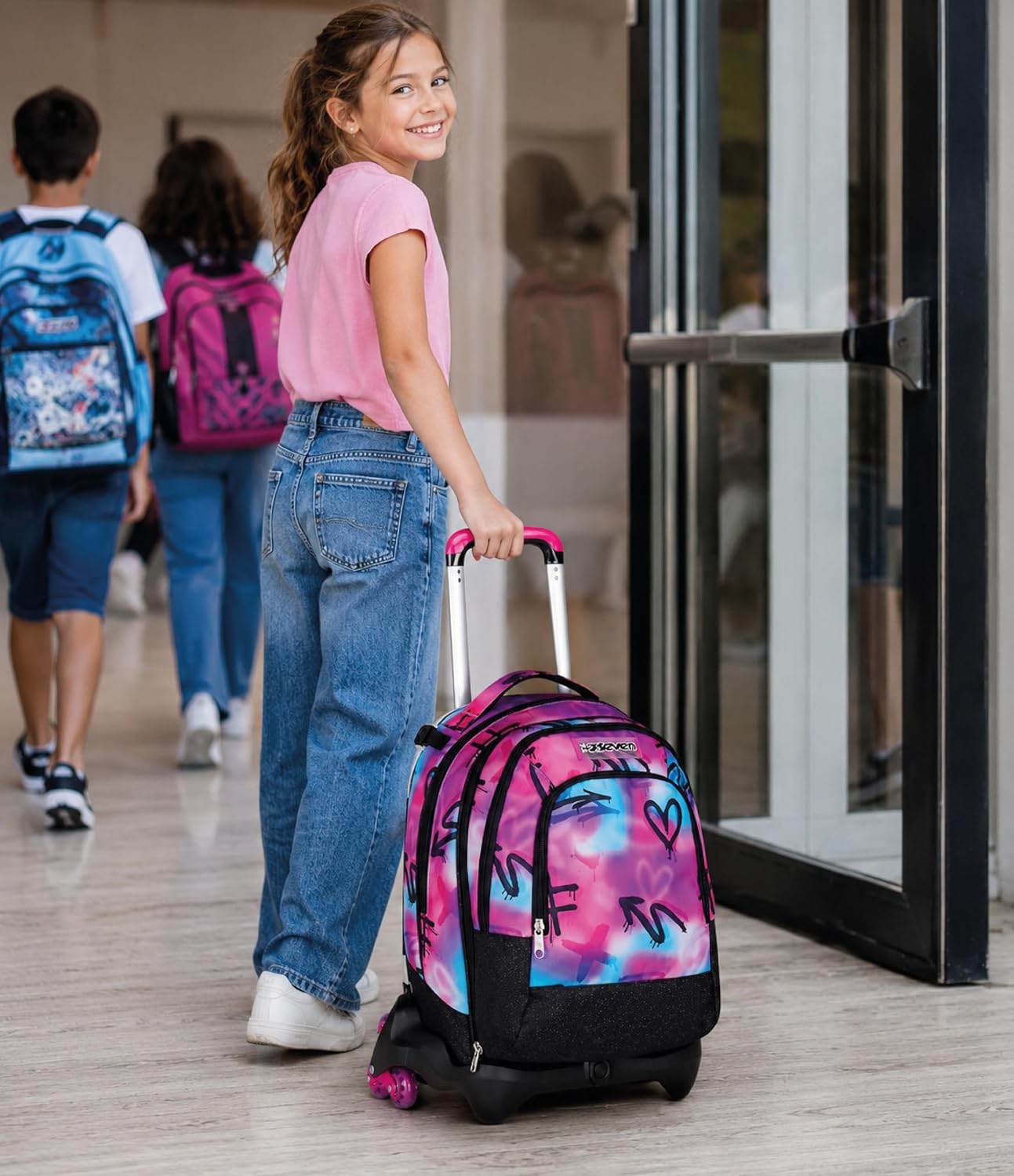 Detalle 2 de Seven Zaino Trolley Scuola Elementare Bambina: versatilità tre ruote con zaino staccabile
