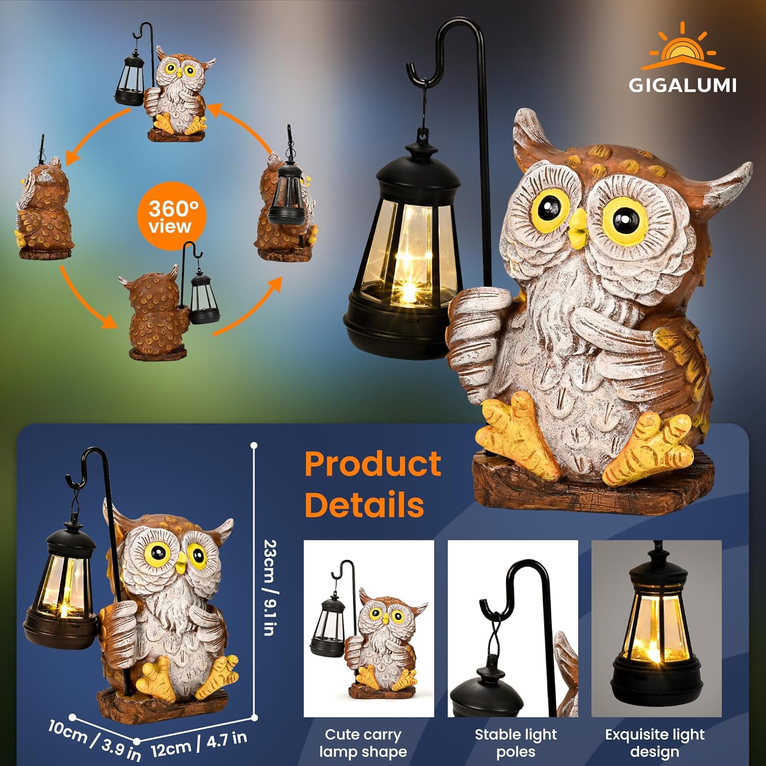 Thumbnail 3 de GIGALUMI Solar Garden Statues Owl Figurine Lights
