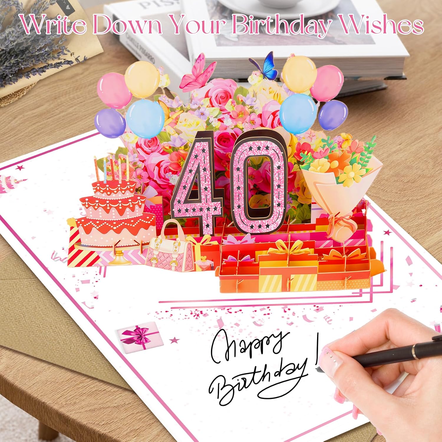 Detalle de Awrmoo 40th Birthday Cards for Women – 3D Pop Up 40 Symbol in Rose Gold, with Hot Stamping Cover