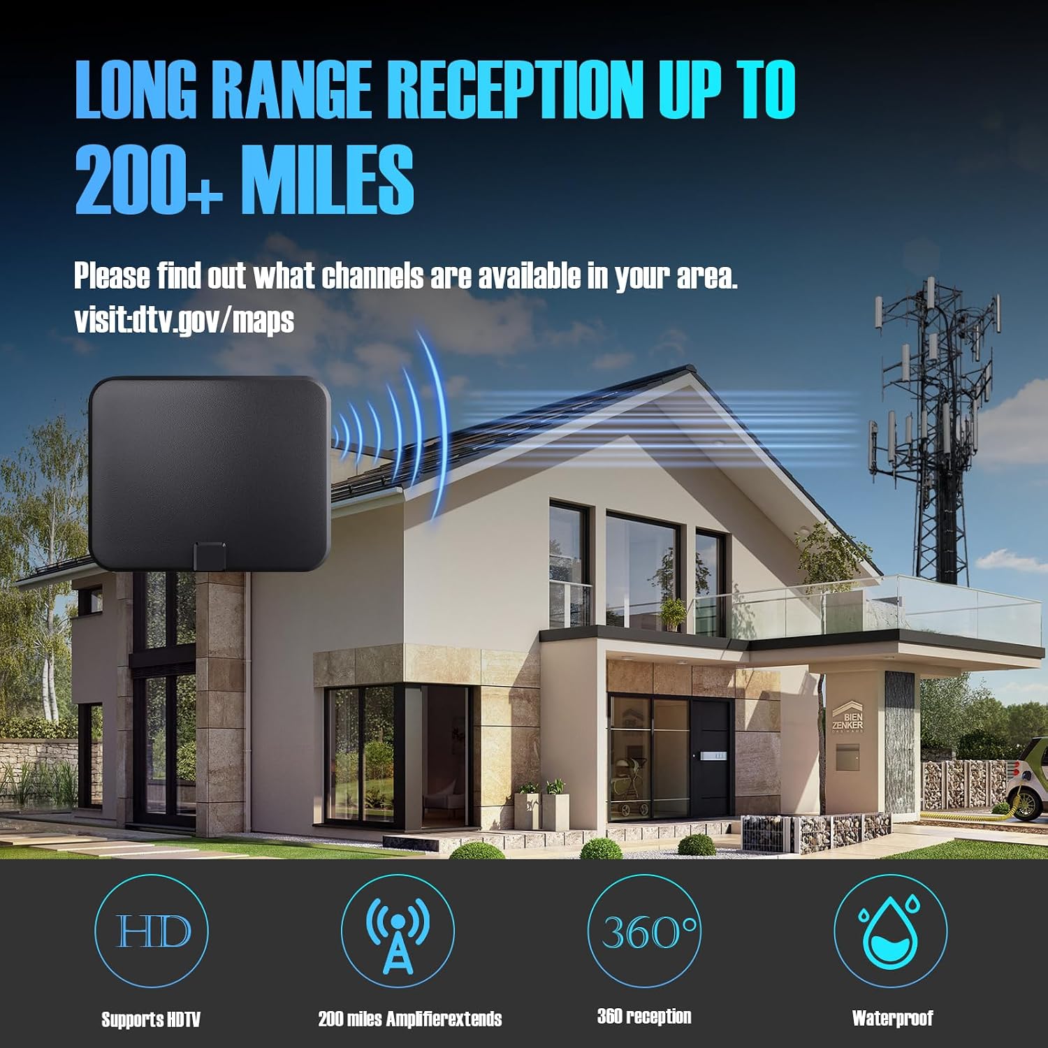 Thumbnail 2 de TV Antenna for Smart TV Indoor with 250-Mmile Range and 18ft Coax Cable