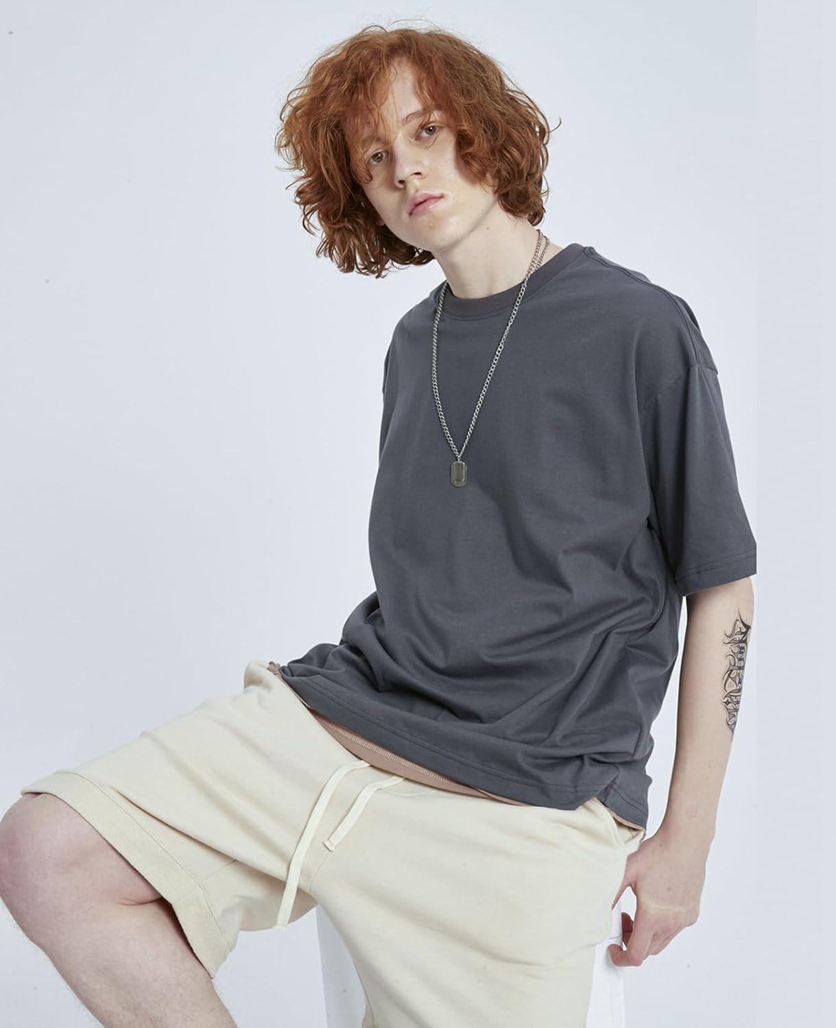 Thumbnail 2 de SnowElve Men's Oversized Heavyweight T-Shirts: Loose Fit Crewneck for Streetwear and Gym