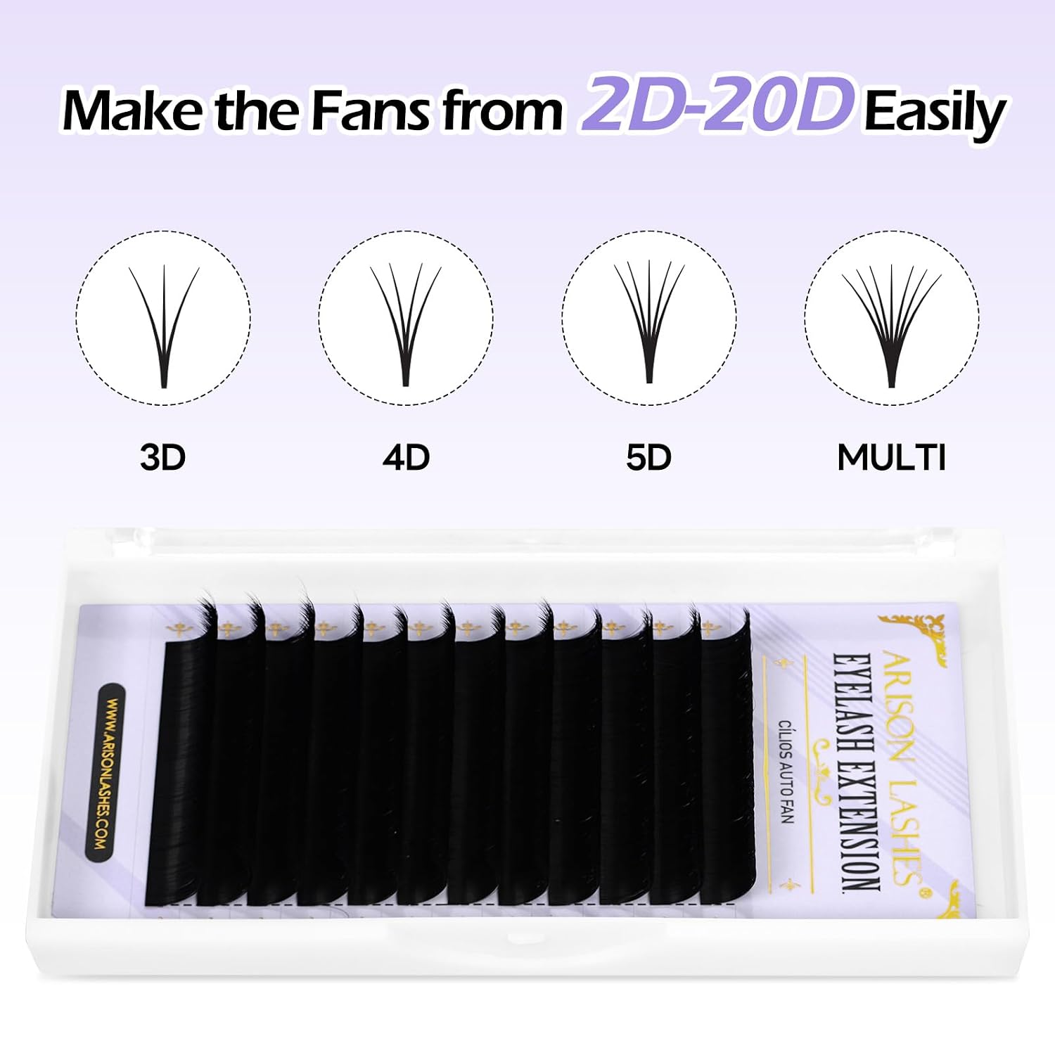 Detalle de Arison Lashes Easy Fan Lashes Wimpernverlängerung – 0,05 mm CC Curl, 8–15 mm gemischte Längen, matte Kunstfaser