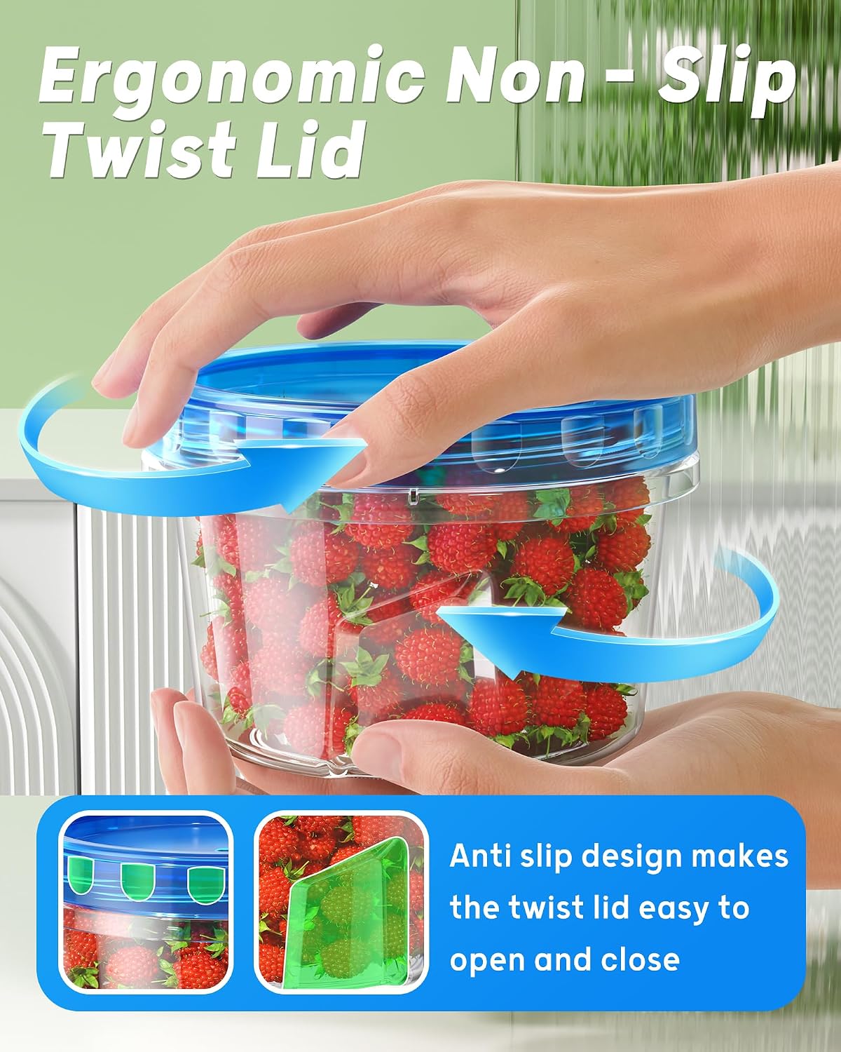 Detalle de BiuLeon 6-Pack 17oz Freezer Storage Containers with Twist-Top Lids (BPA-Free, Microwave & Dishwasher Safe)