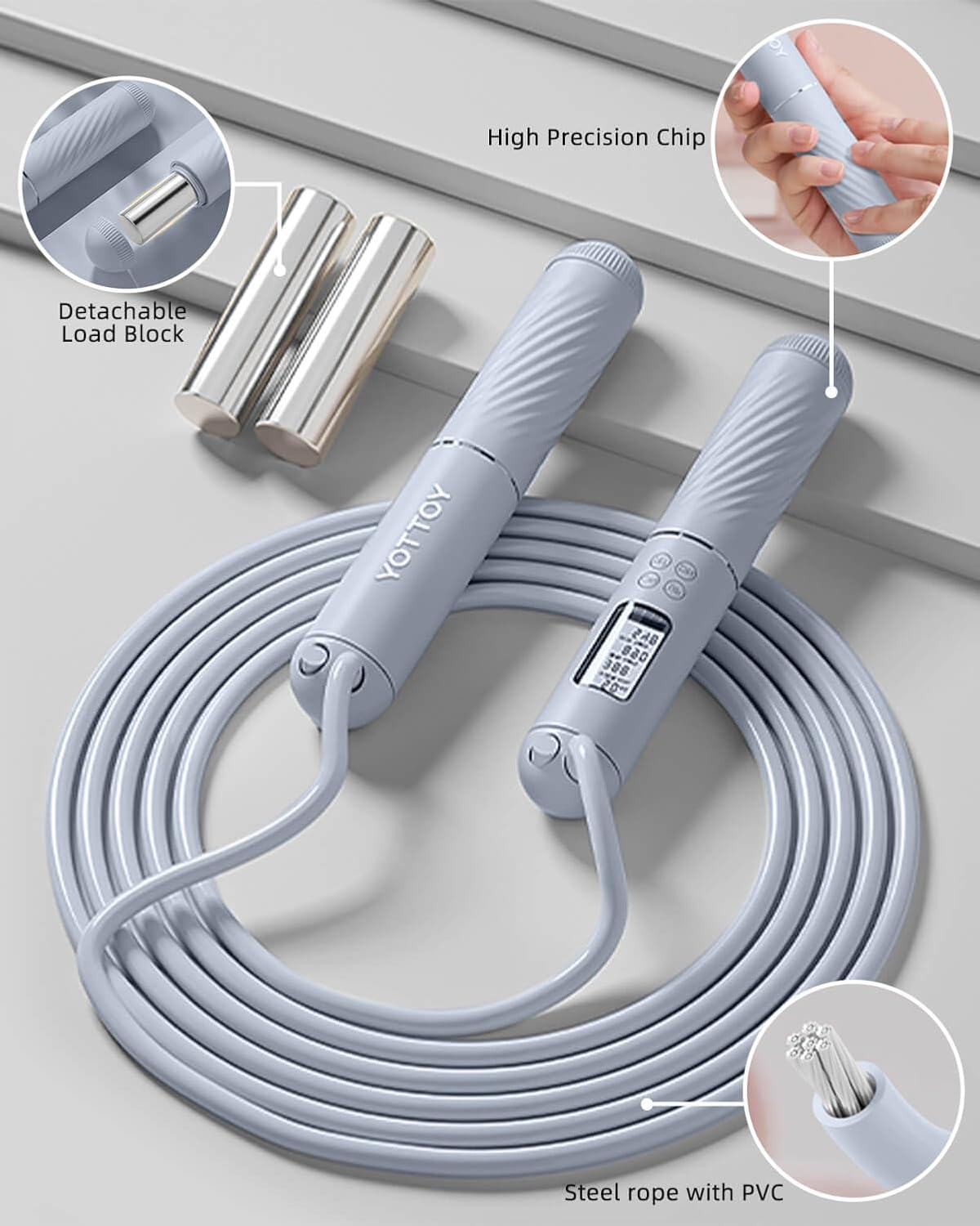 Detalle 2 de YOTTOY Skipping Ropes for Adults – Cordless counter jump rope with LCD display