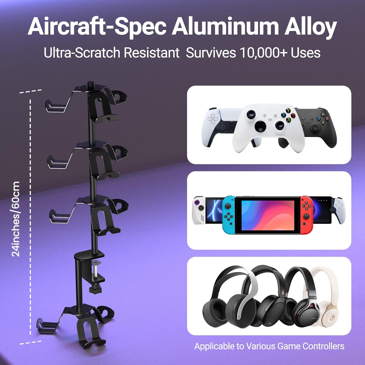 Thumbnail 2 de Bricok Aluminum Alloy Controller Holder – 4-Tier Headphone Stand & Desk Mount for 12 Controllers