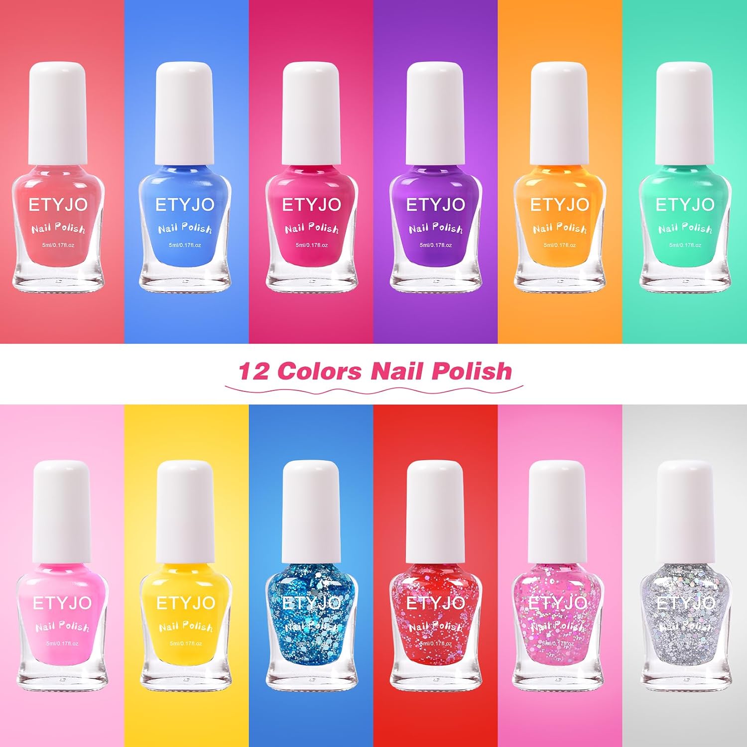 Detalle de ETYJO Kindernagellack Ungiftig – 12 Glitzerfarben, schnell trocknend, Peel-Off auf Wasserbasis