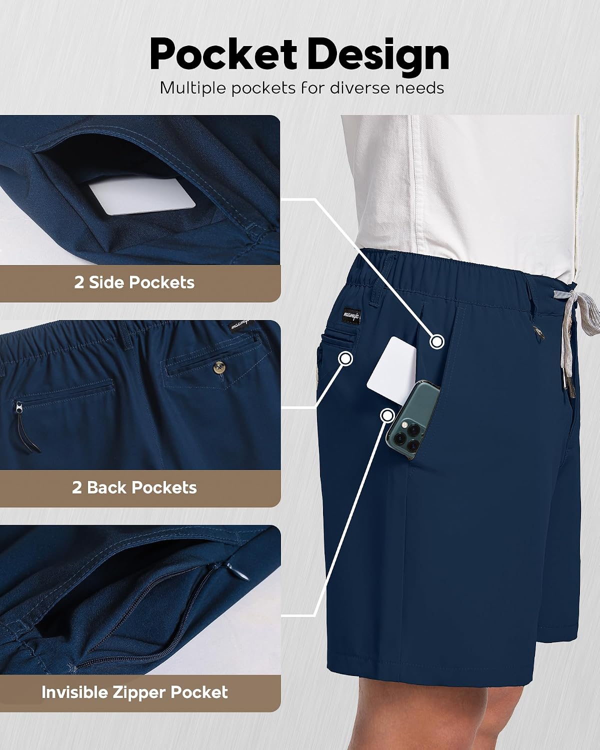 Detalle de maamgic Men's 5/7 Inch Casual Classic Fit Shorts with Multi-Pocket Quick Dry