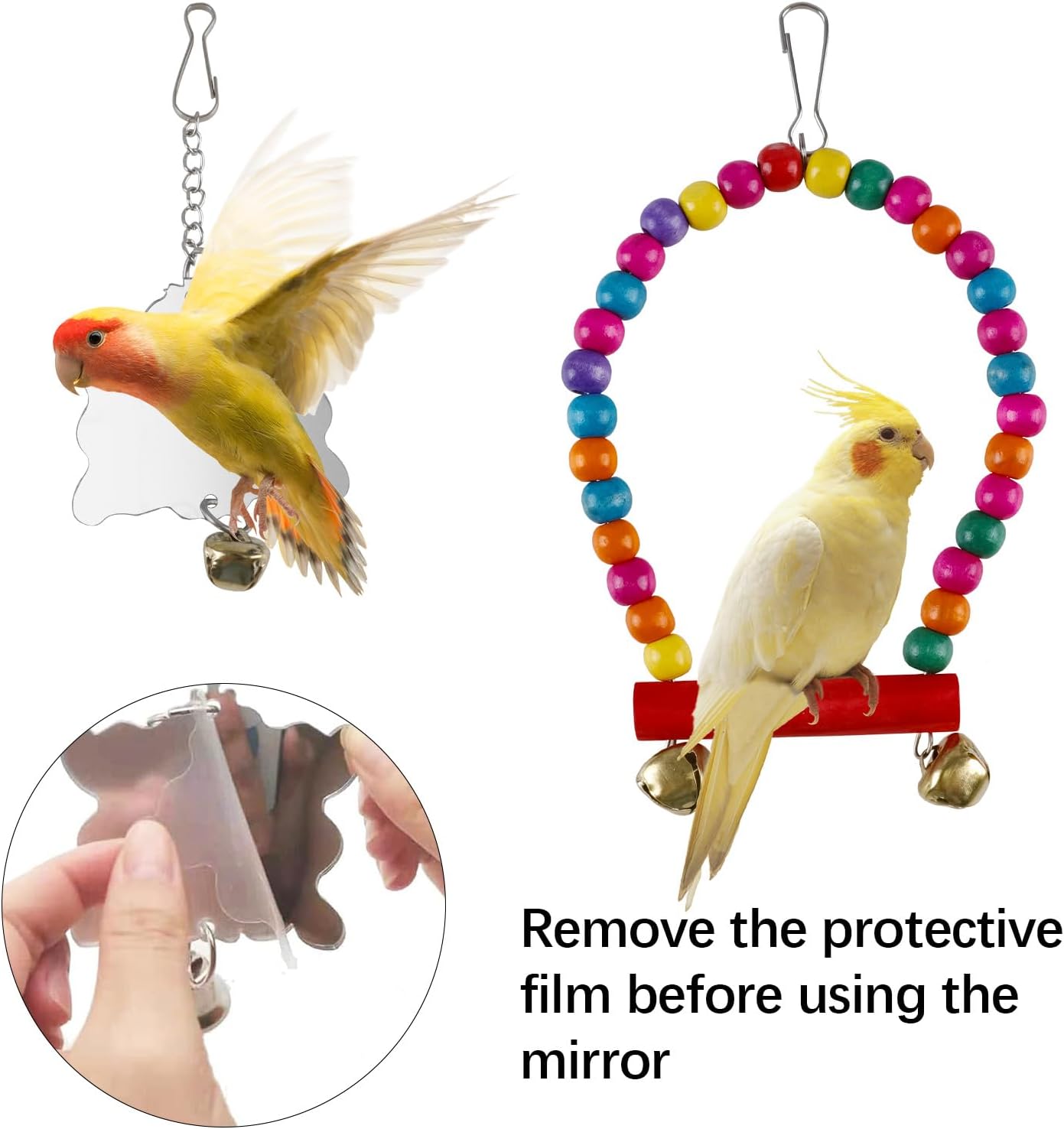 Detalle de 5PCS Bird Toys for Parakeet Cage – Swing, Rope Perch, Ladder & Bell Set