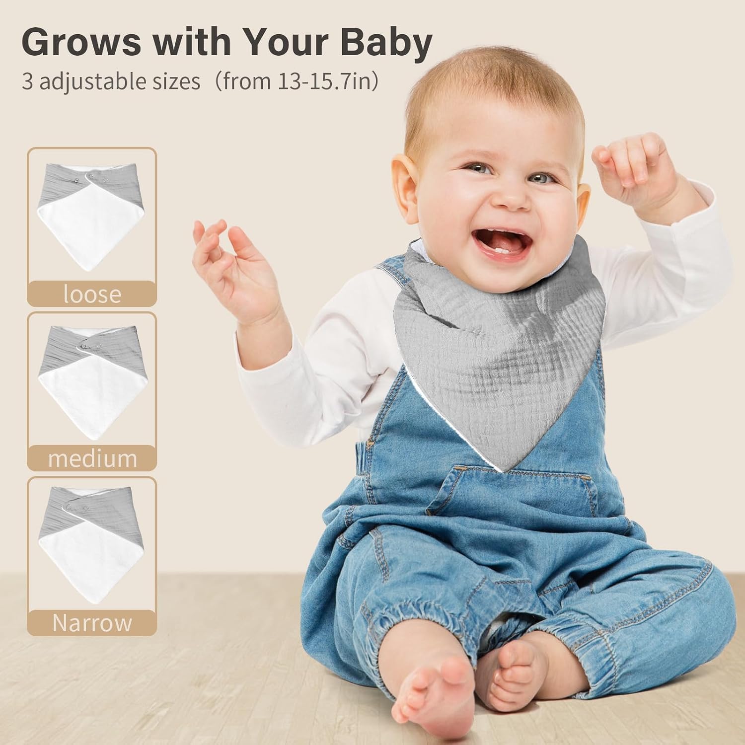 Thumbnail 4 de NISXABEBE Muslin Baby Bibs 6 Pack – Adjustable Dribble Bandana Bibs, Soft Cotton Muslin with Snap Closures