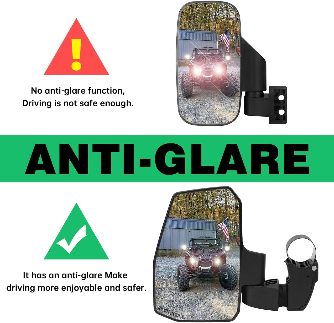 Thumbnail 2 de SHEJISI UTV Side Mirrors with Automatic Reset for 1.5–2.0" Roll Cage (Polaris RZR, Can-Am Maverick, Honda Pioneer SXS, Kawasaki Mule)