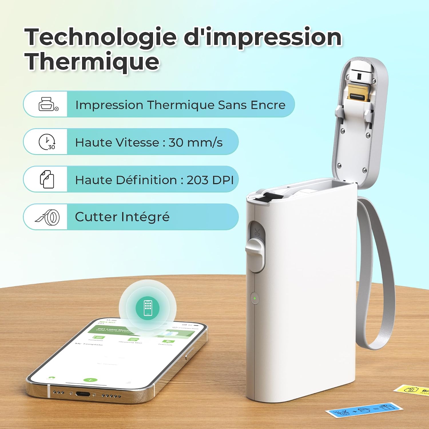 Detalle de Nelko P21 draagbare Bluetooth-labelprinter, thermisch en monochroom