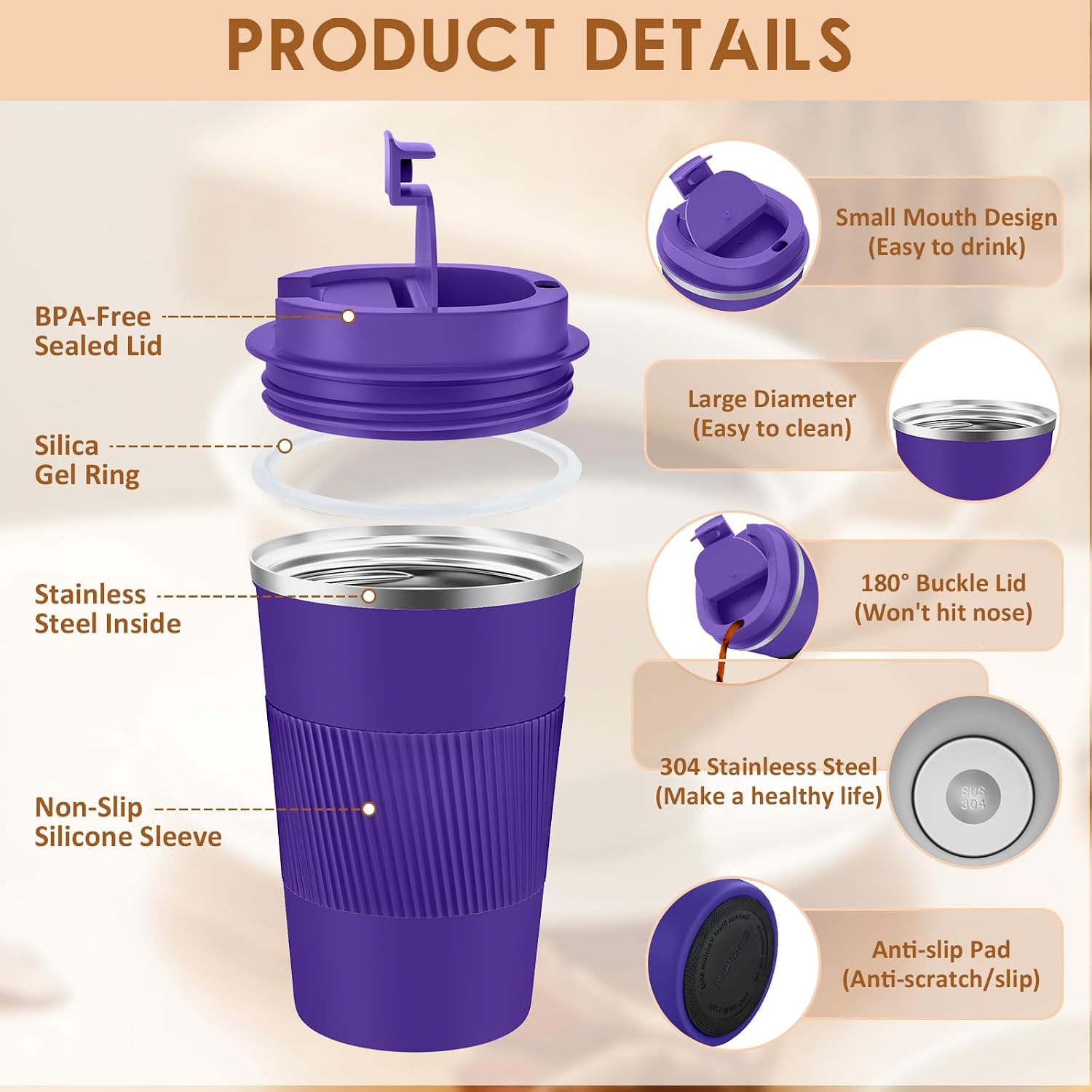 Thumbnail 1 de KETIEE Travel Mug Insulated 380ml Deep Purple review