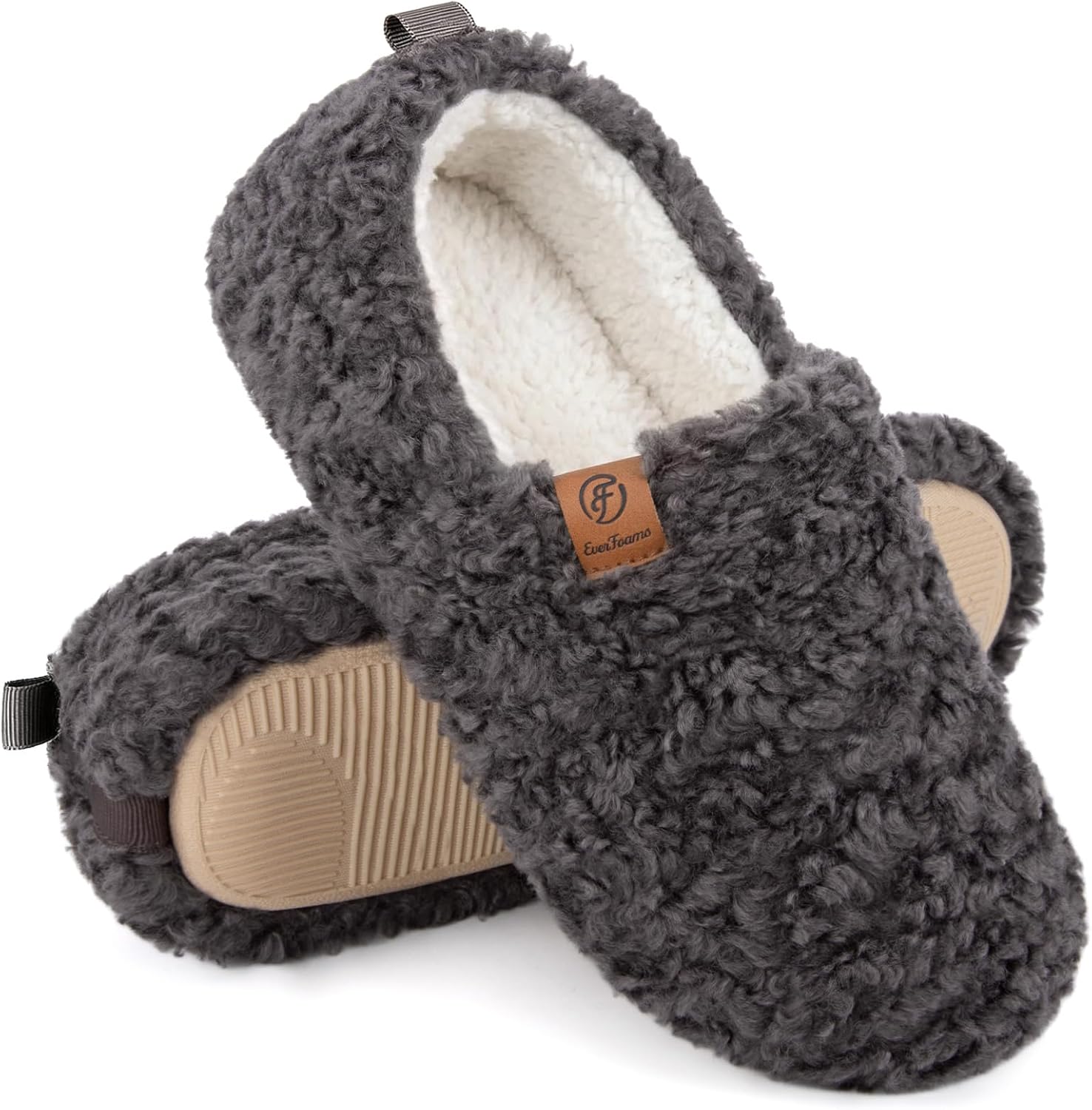 Detalle de EverFoams Women’s Soft Curly Full Slippers with Memory Foam and Polar Fleece Lining