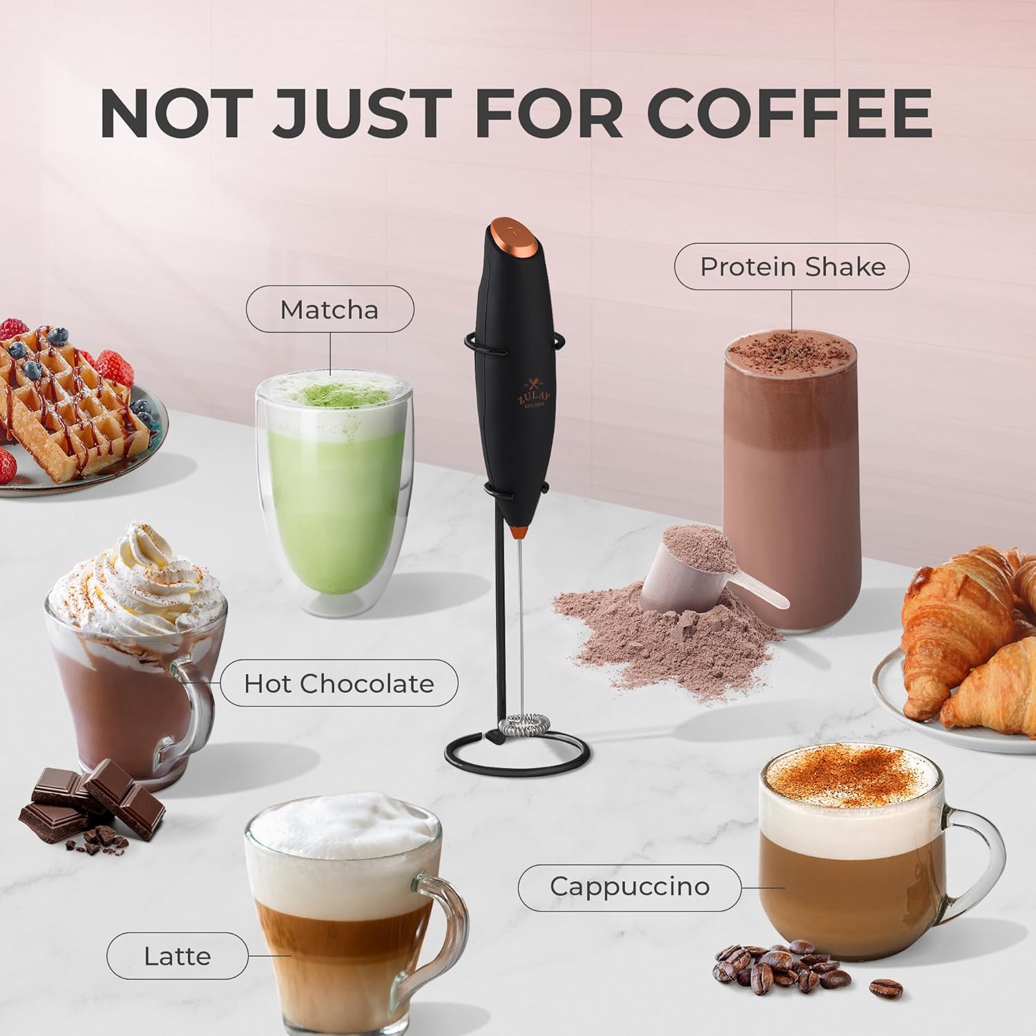 Thumbnail 2 de Zulay Kitchen Powerful Milk Frother Wand (Black Copper) with 4 AA Duracell Batteries