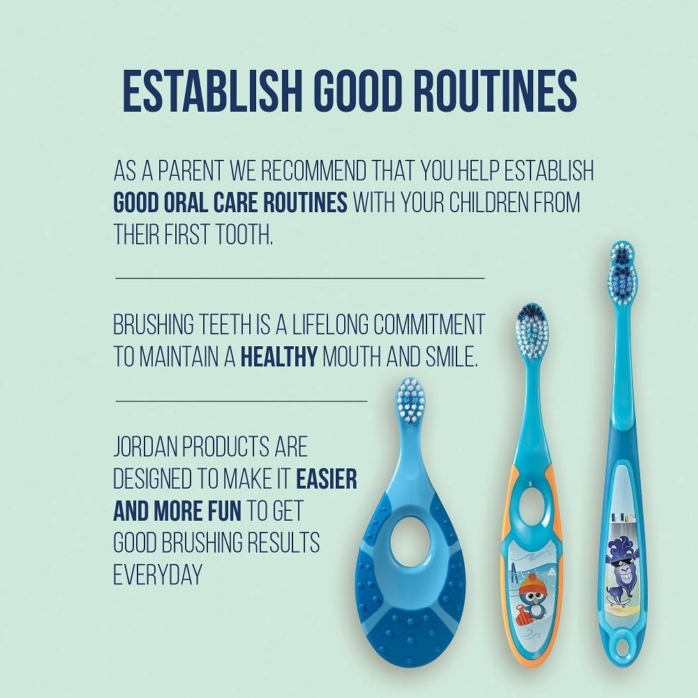 Detalle de Jordan Step 1 Baby Toothbrush | Pack of 4 with Extra Soft Bristles and Gentle Biting Ring