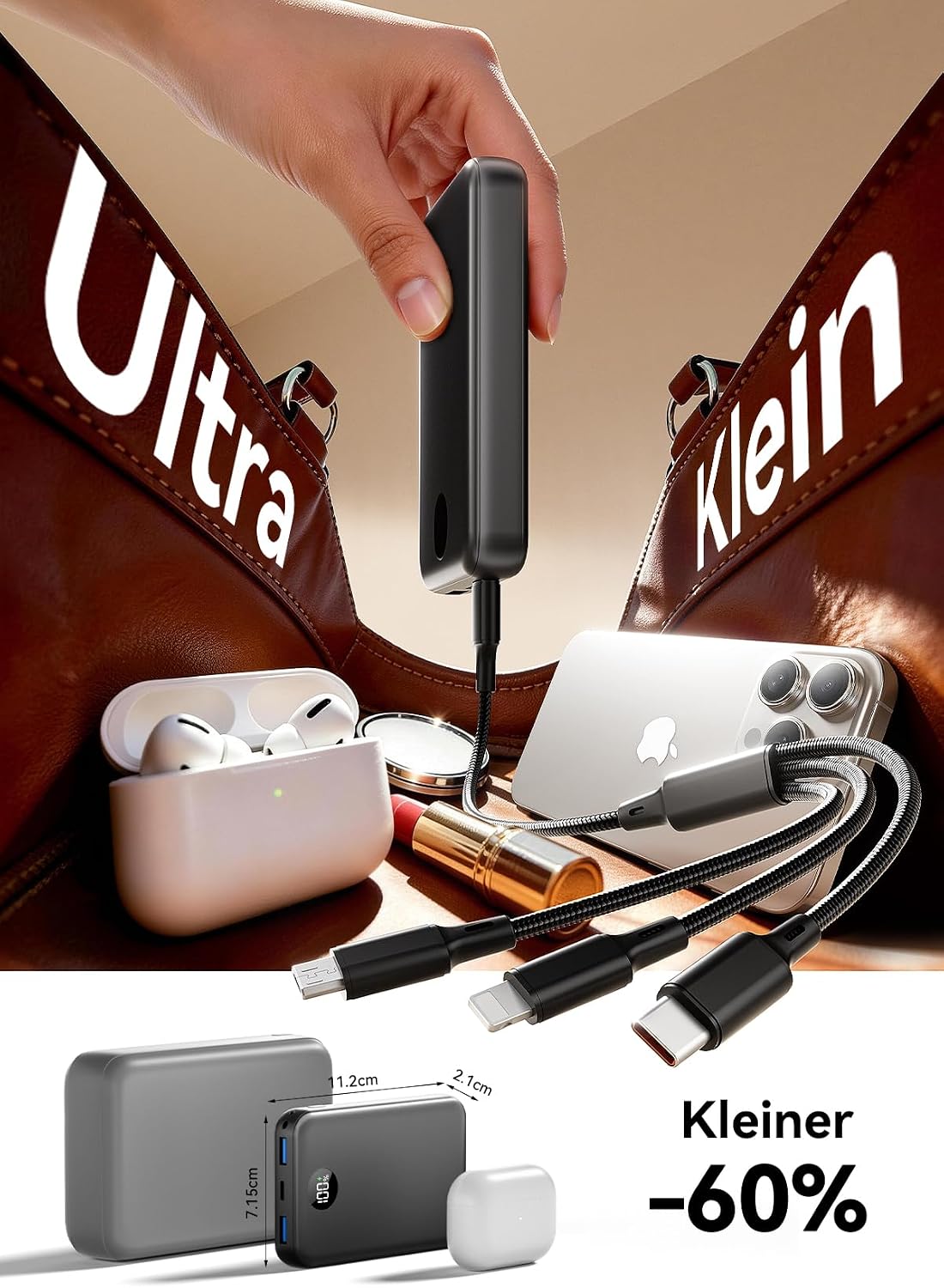 Thumbnail 2 de Power Bank 27000mAh – Ultra kompakt, Schnellladen USB‑C, 3‑in‑1 Kabel und LED Display