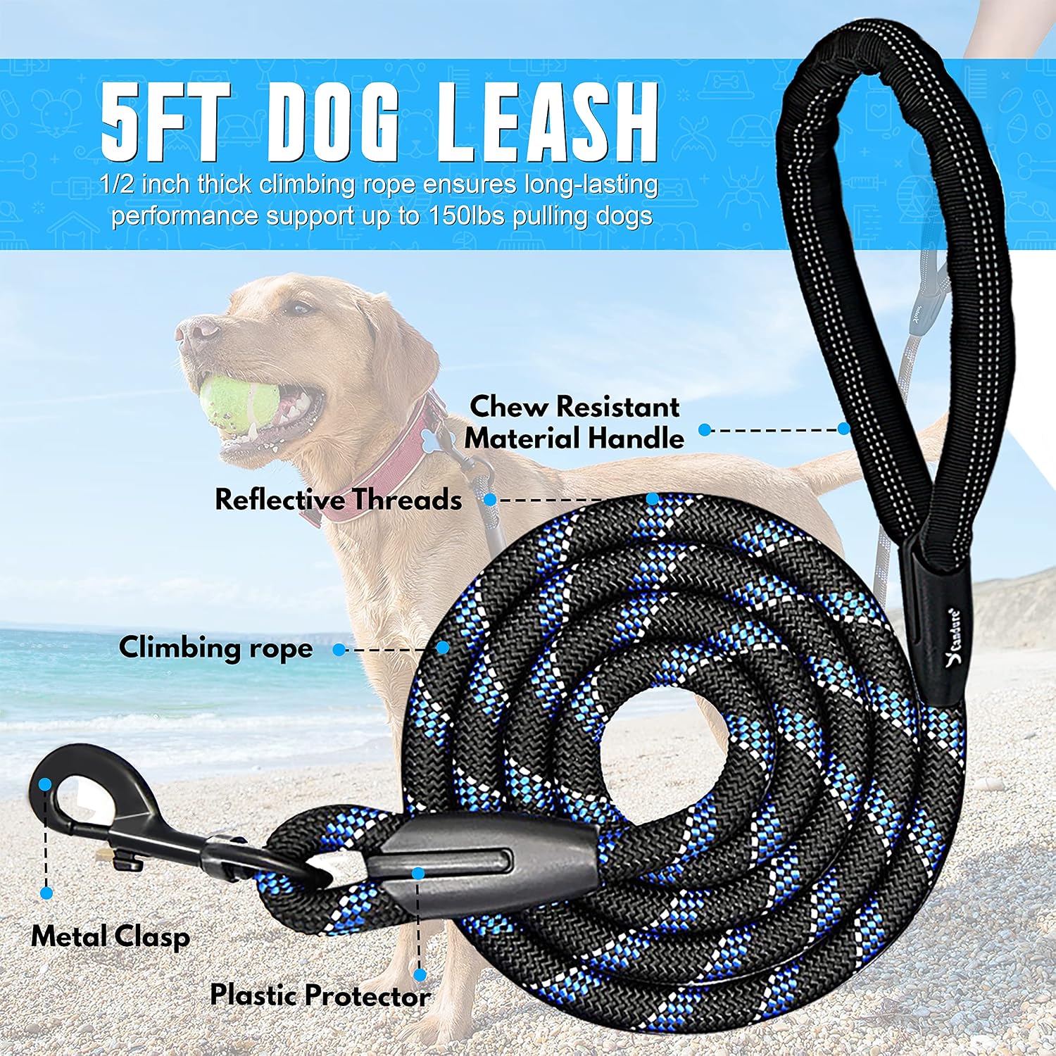 Detalle 2 de Candure Dog Lead 5 FT reflective rope