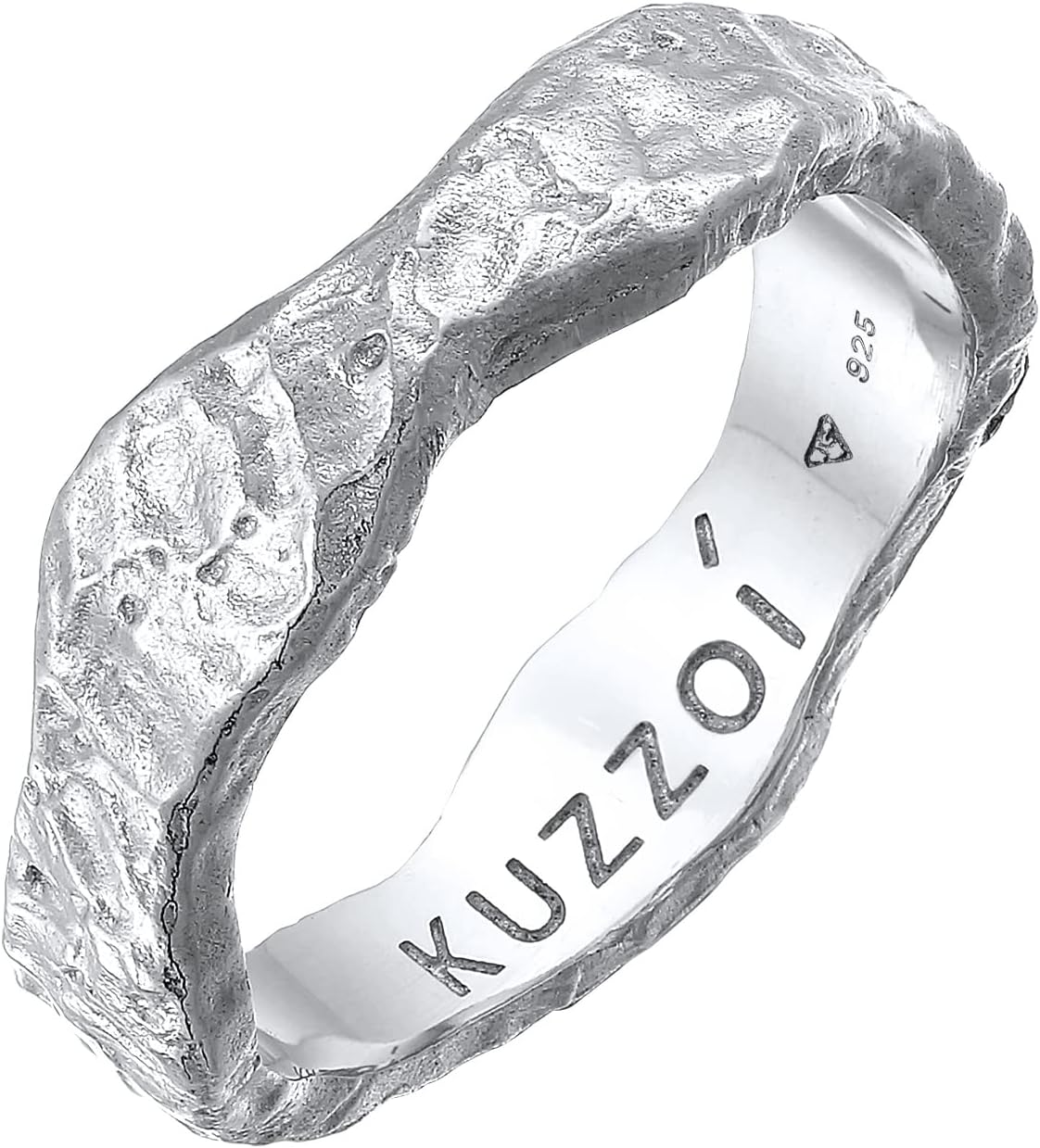 Detalle de Kuzzoi Herrenring 5 mm aus 925 Sterling Silber, gehämmerte Ringschiene (Ringgrößen 60–66)