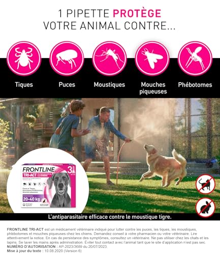 Detalle de Frontline Tri-Act Chien 20–40 kg – Anti-puces, tiques et moustiques, 3 pipettes