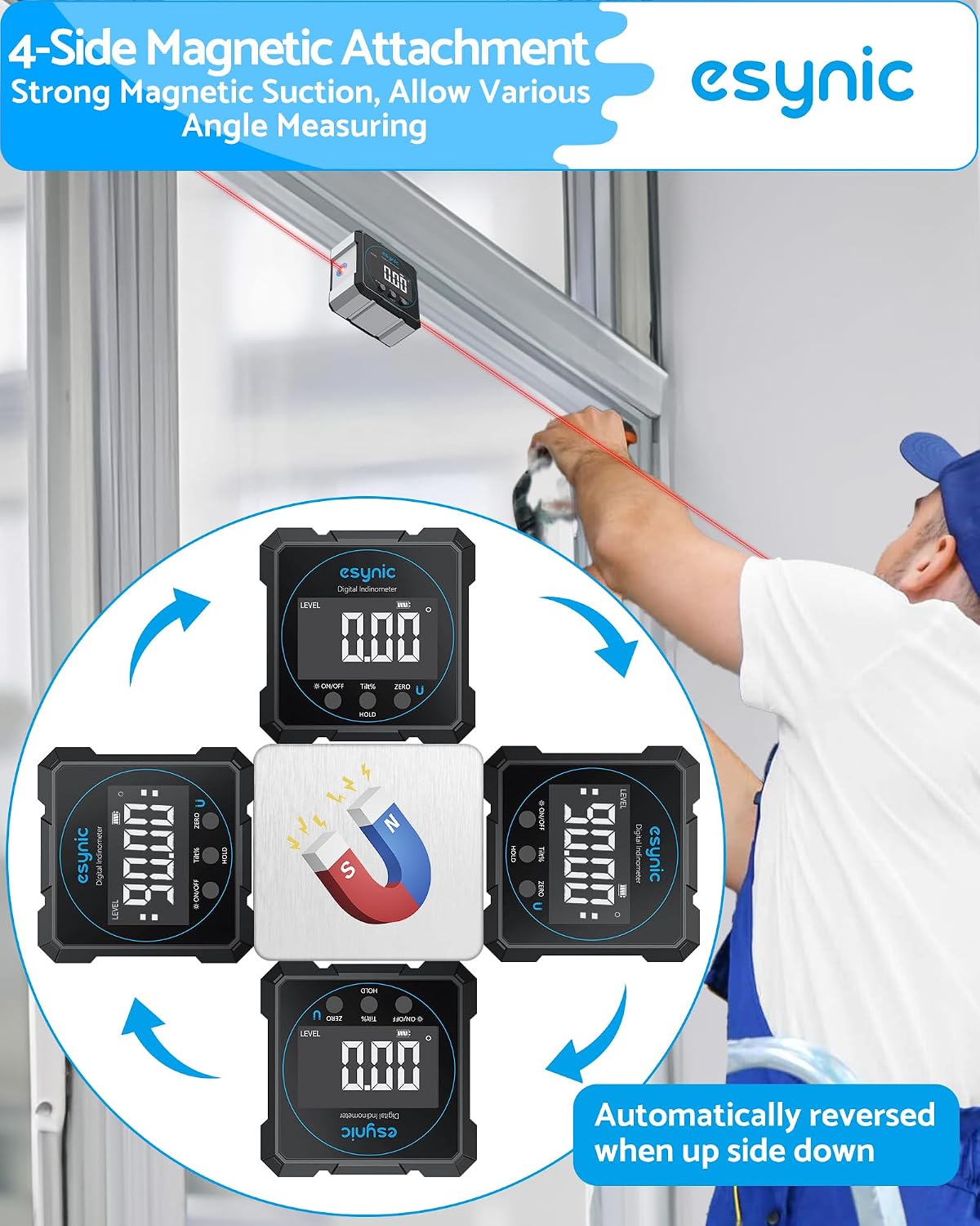 Detalle de eSynic 5342S Digital Angle Finder with Dual Lasers, USB-C and 4-Side Magnets