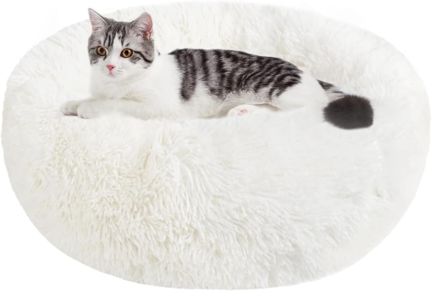 Detalle de Nepfaivy Hundebett/Katzenbett Flauschig Rund aus Plüsch – Donut, waschbar, in M (50 cm) Weiß