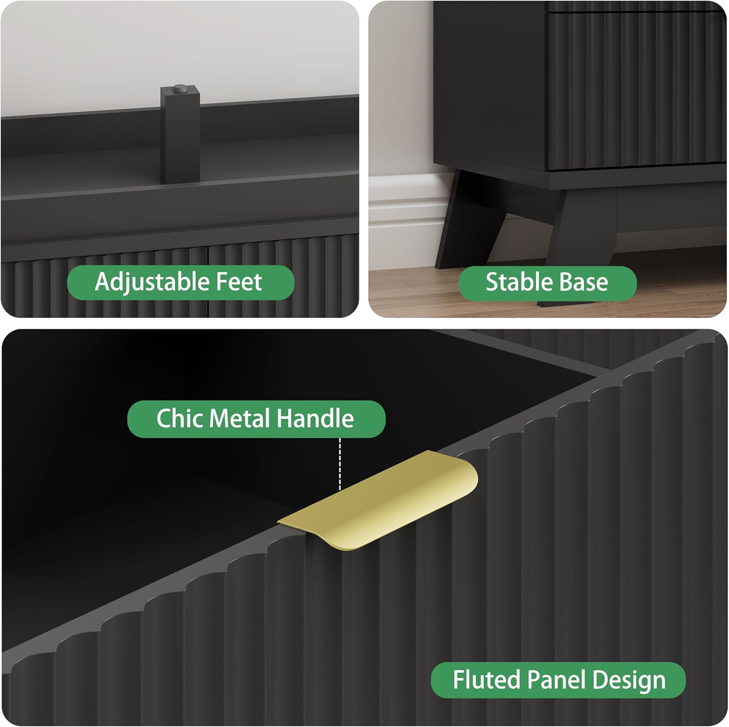 Detalle 2 de Xixini HLG049-BK 8-Drawer Fluted Dresser, Black, 47.2-Inch Wide