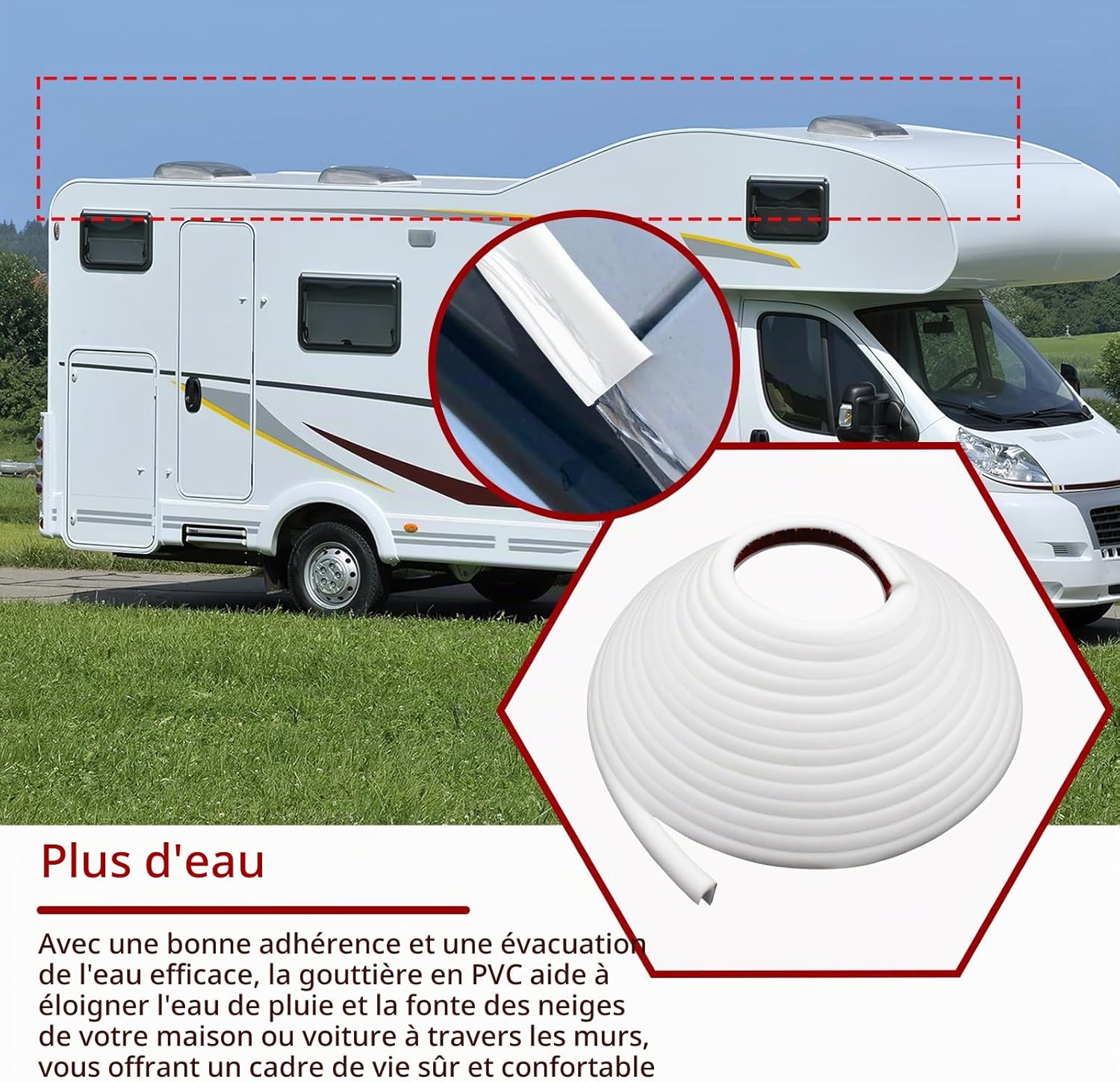 Thumbnail 3 de Gouttière Camping Car – Bande PVC 5 mètres (blanc) pour gouttières et portes, auto-adhésive