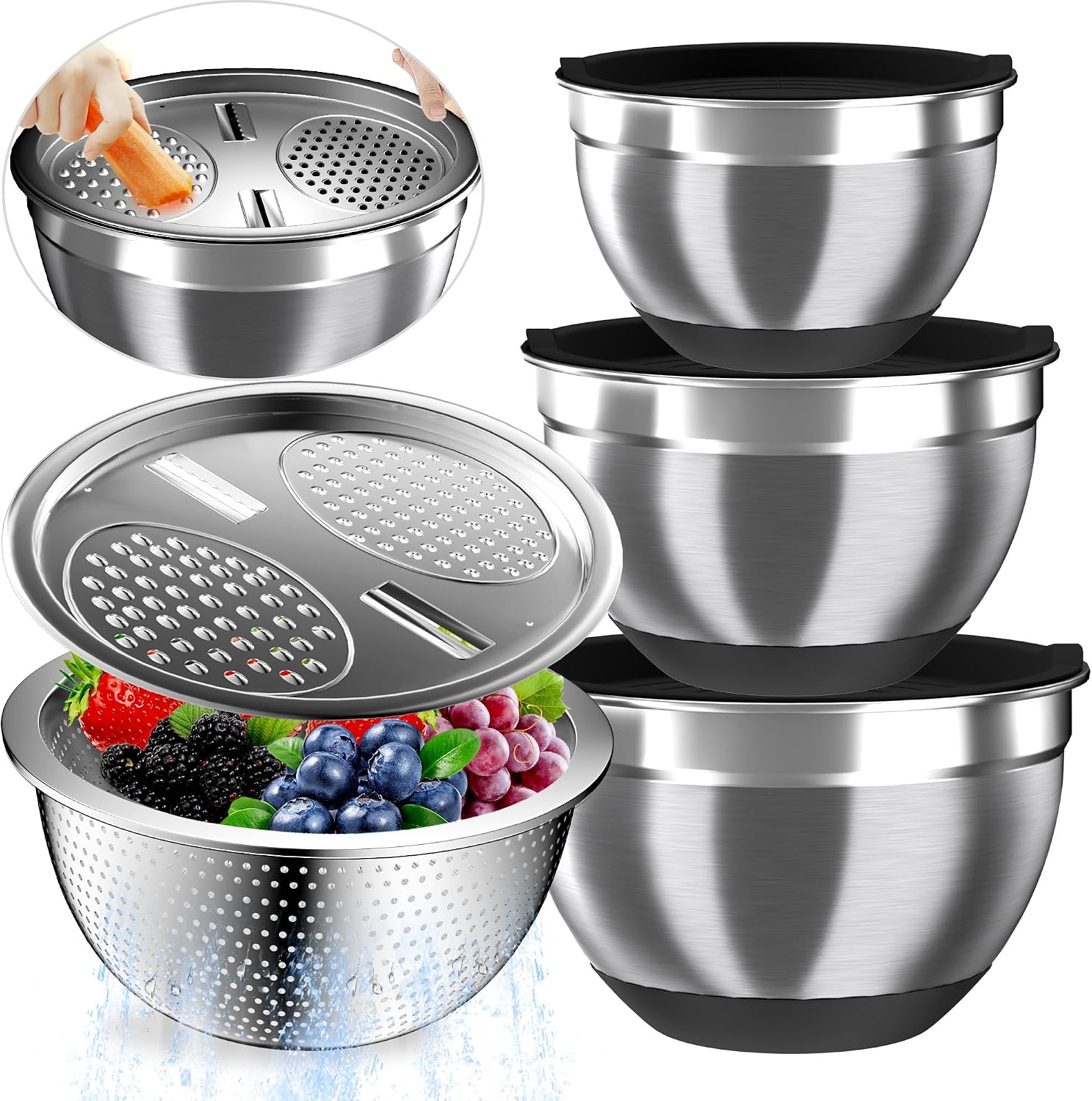 Nicdiet Mixing Bowls 1.5 2.5 5 QT Stainless Set