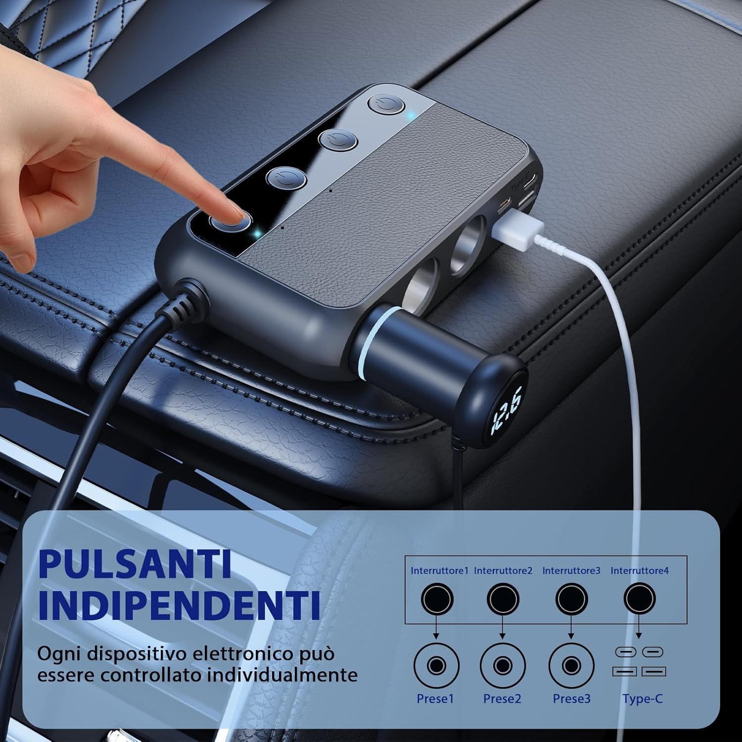 Thumbnail 3 de BESTEK Caricatore Auto 148W 9 in 1 USB-C 30W