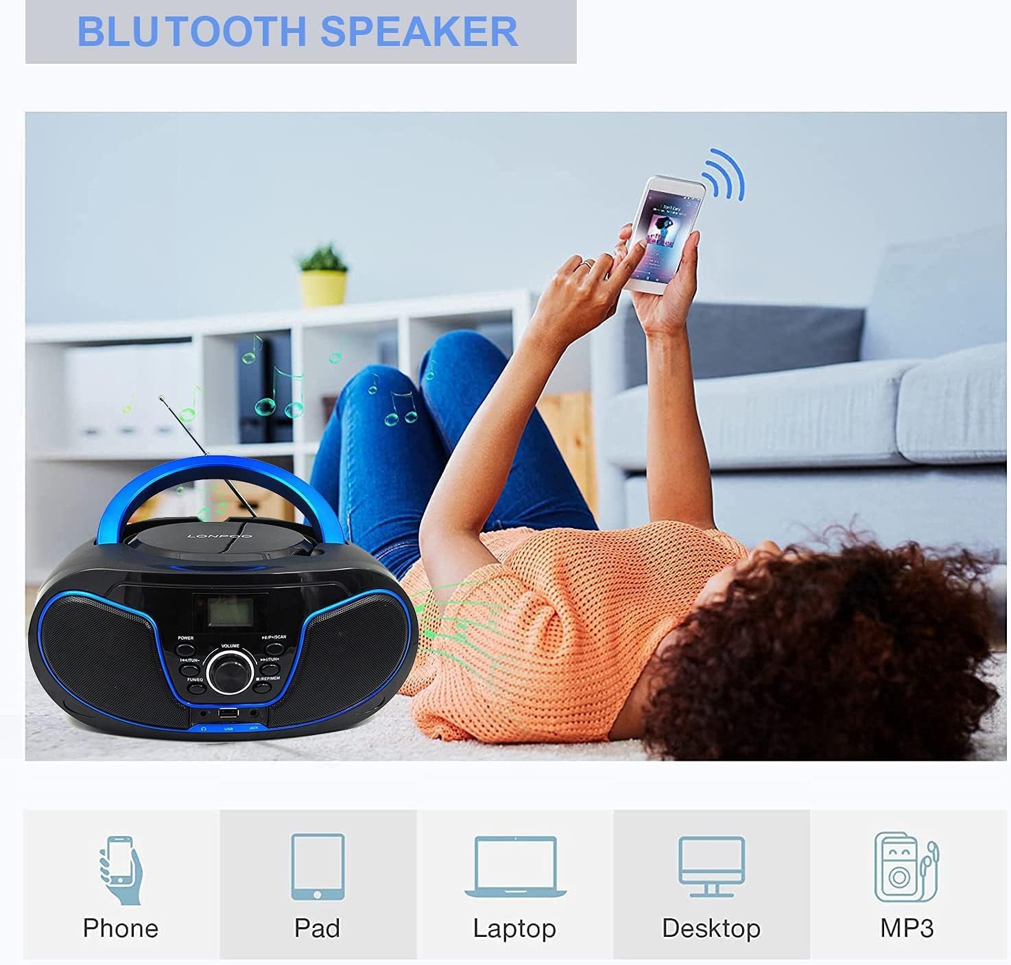 Detalle de Lettore CD con Bluetooth LP-D02: radio FM portatile stereo con USB e AUX