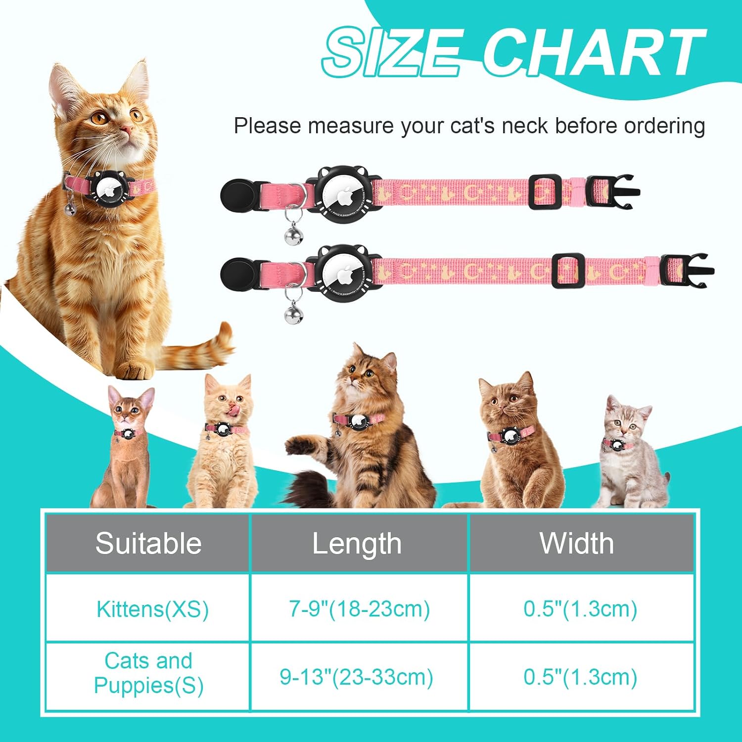 Detalle de Ytanest Reflective AirTag Cat Collar (Breakaway) with AirTag Holder, Pink, XS (7–9 inch)
