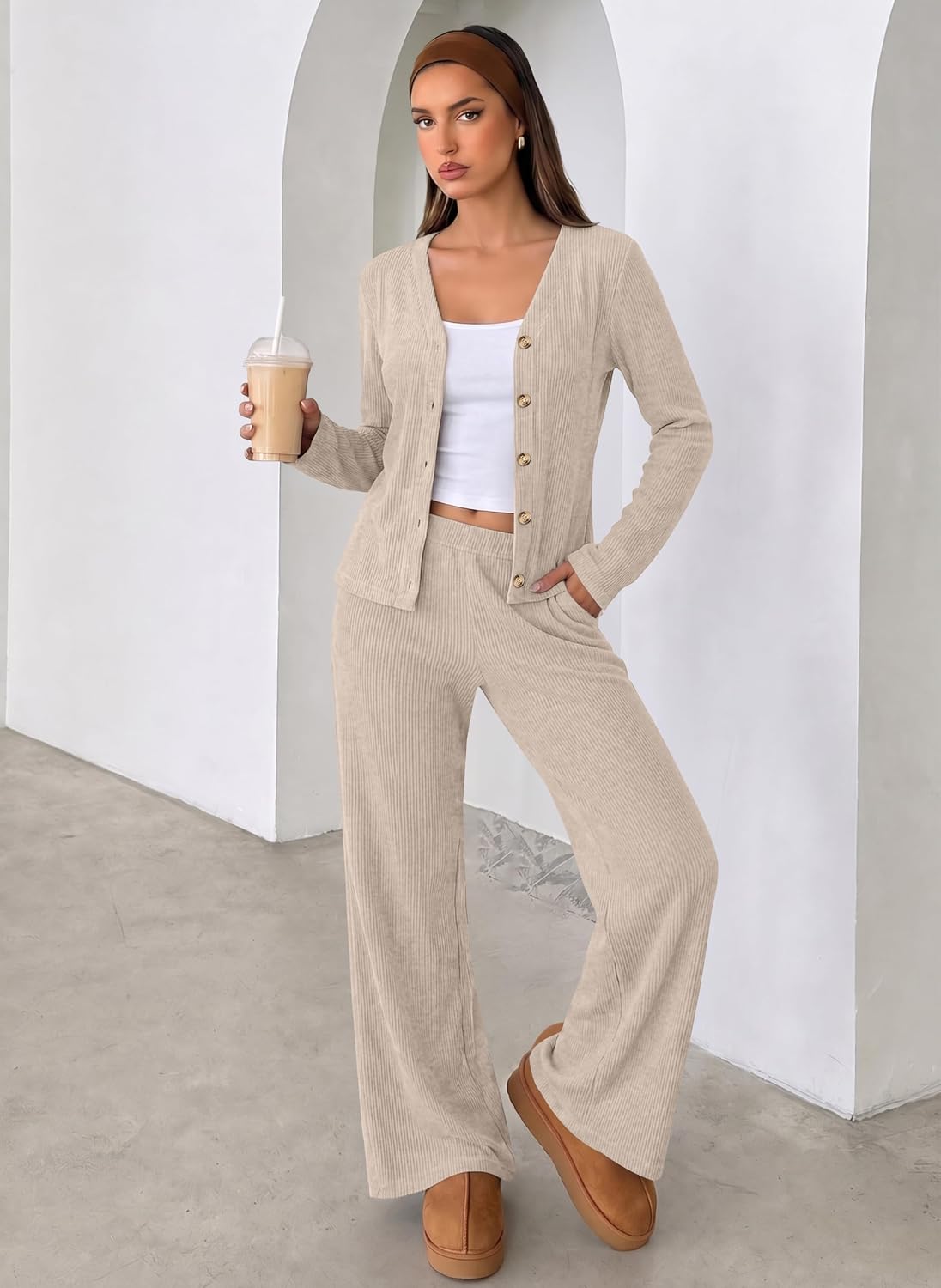 Detalle 2 de WIHOLL Women's Ribbed Knit Loungewear Set