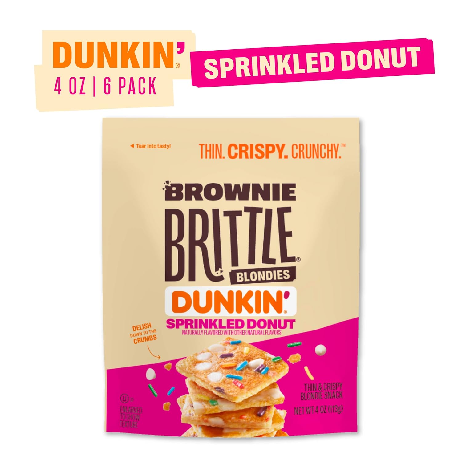 Detalle 2 de Brownie Brittle Dunkin’ Blondie Sprinkled Donut Crispy Snack, 6-Pack
